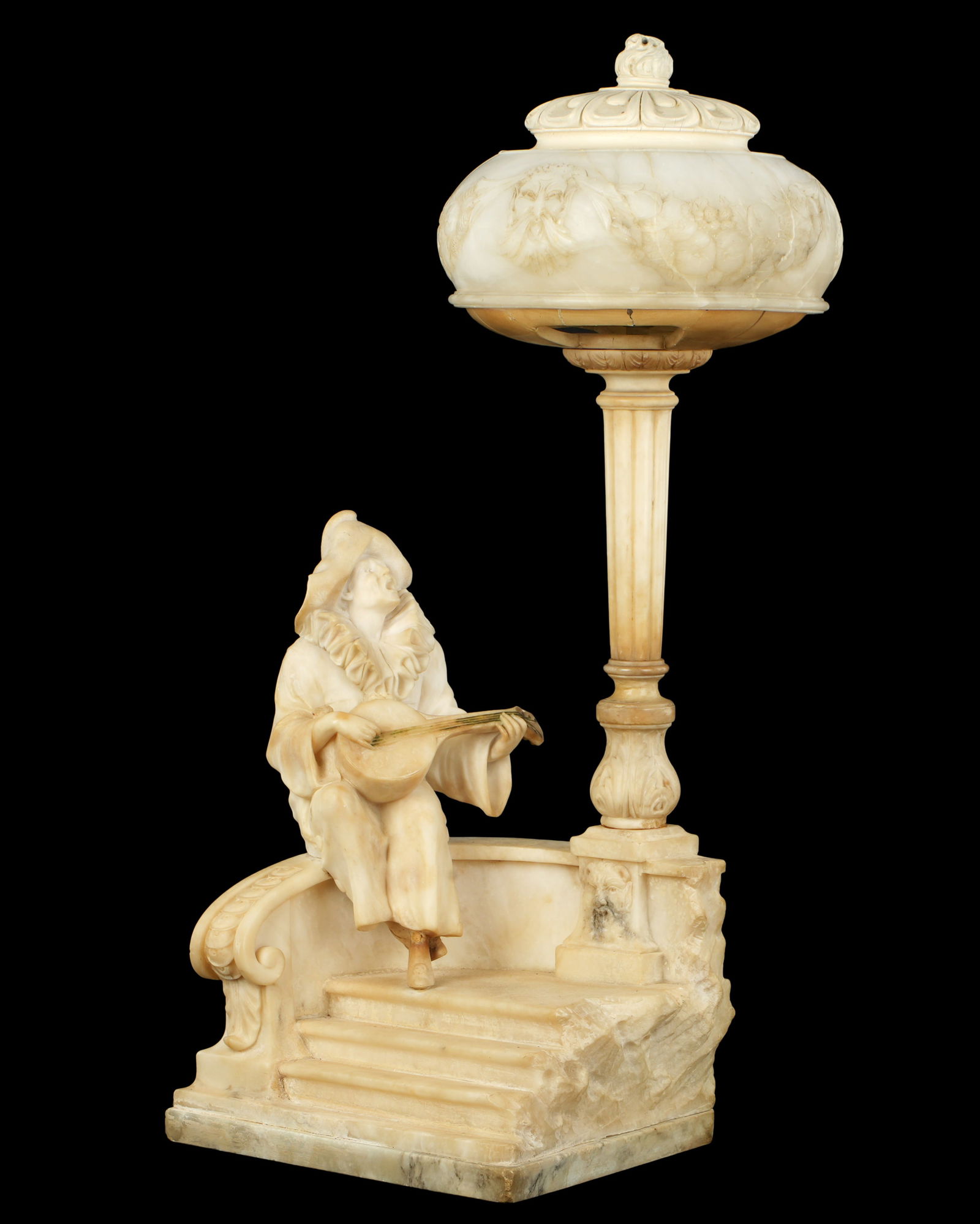 Figural Alabaster Harlequin Musician Lamp (1 of 2)