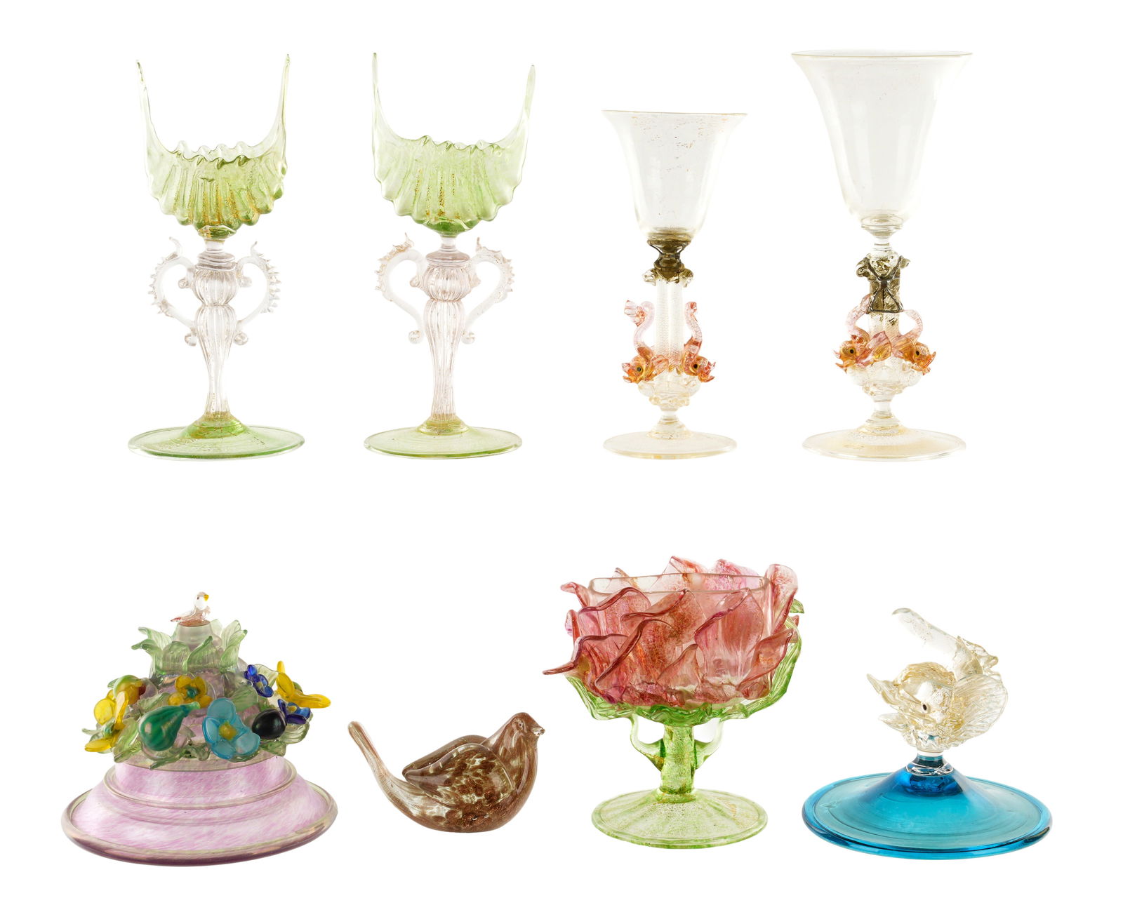 Eight Piece Collection Venetian Italian Glass (1 of 2)