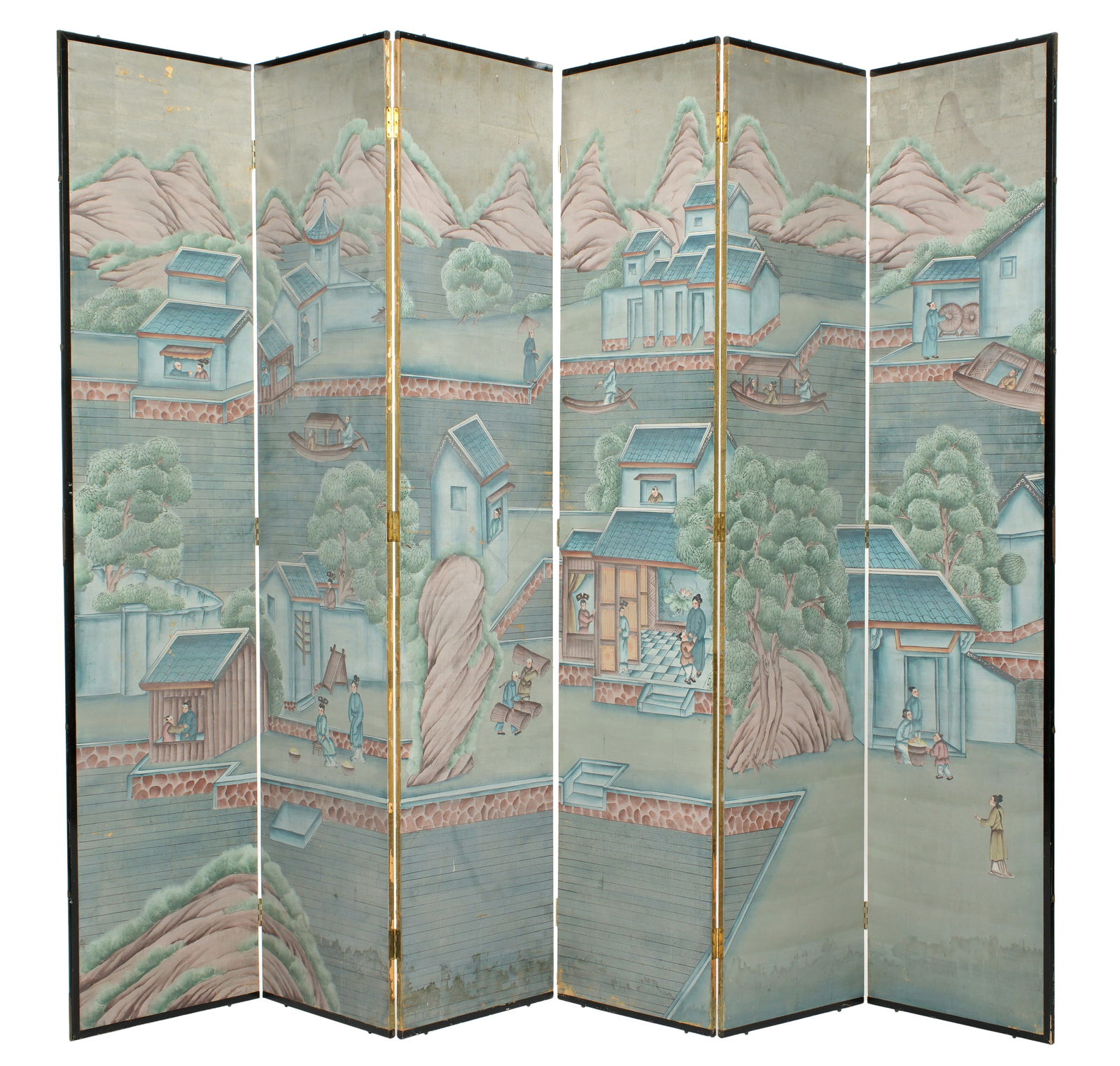 Six Panel Chinese Watercolor Floor Screen (1 of 2)