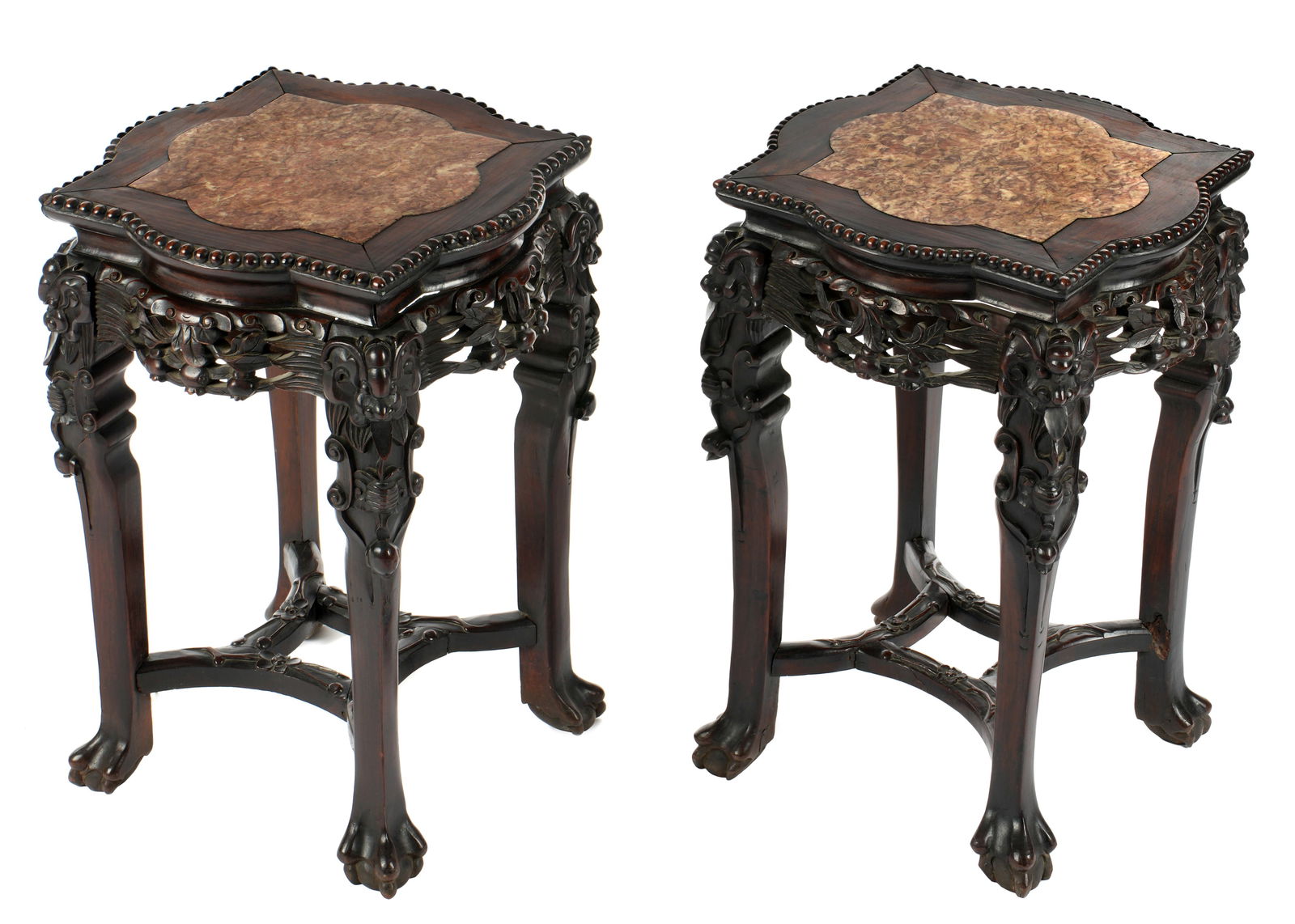 Pair Chinese Marble Inset Carved Plant Stands (1 of 10)