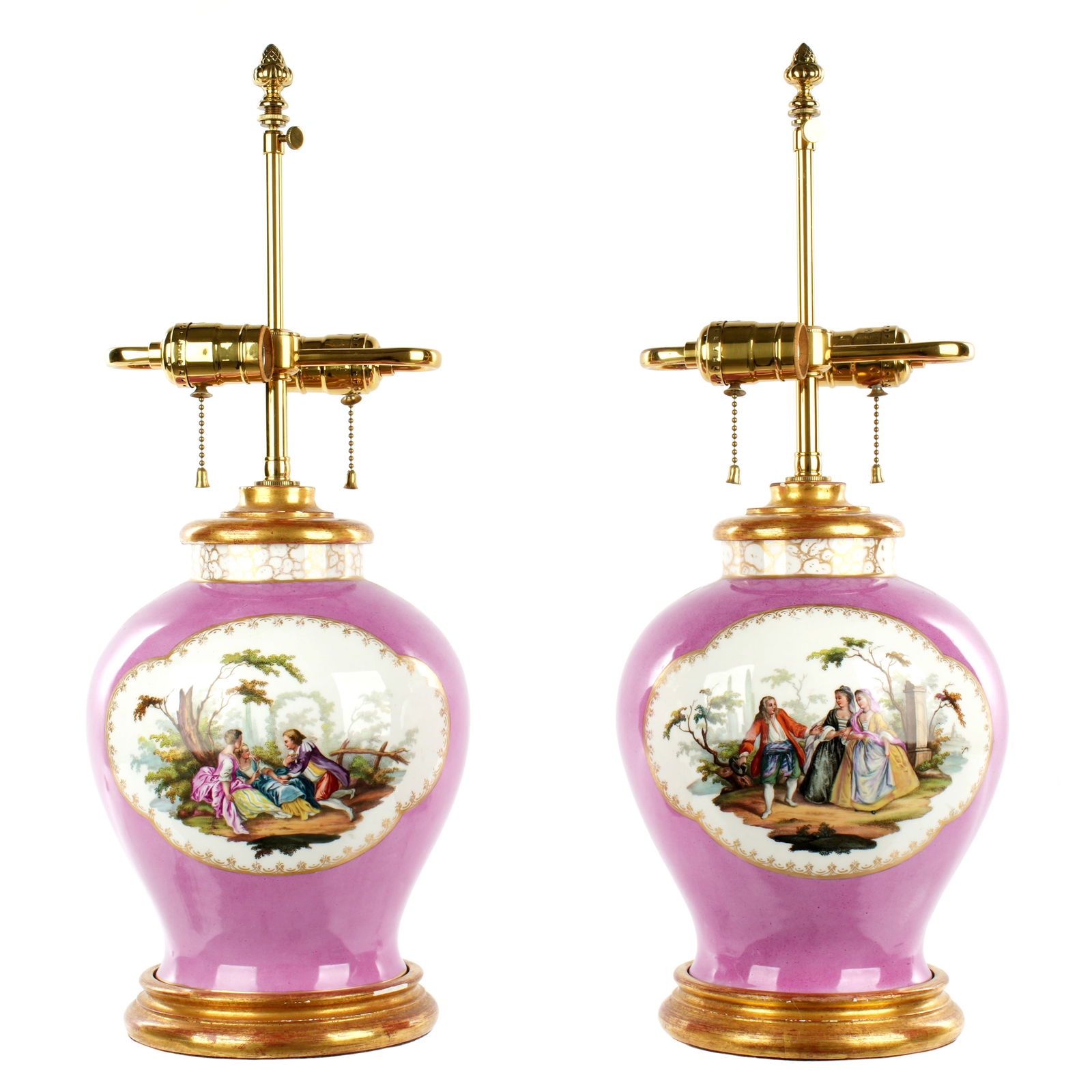 Pair Sevres Style Hand Painted Porcelain Lamps (1 of 7)
