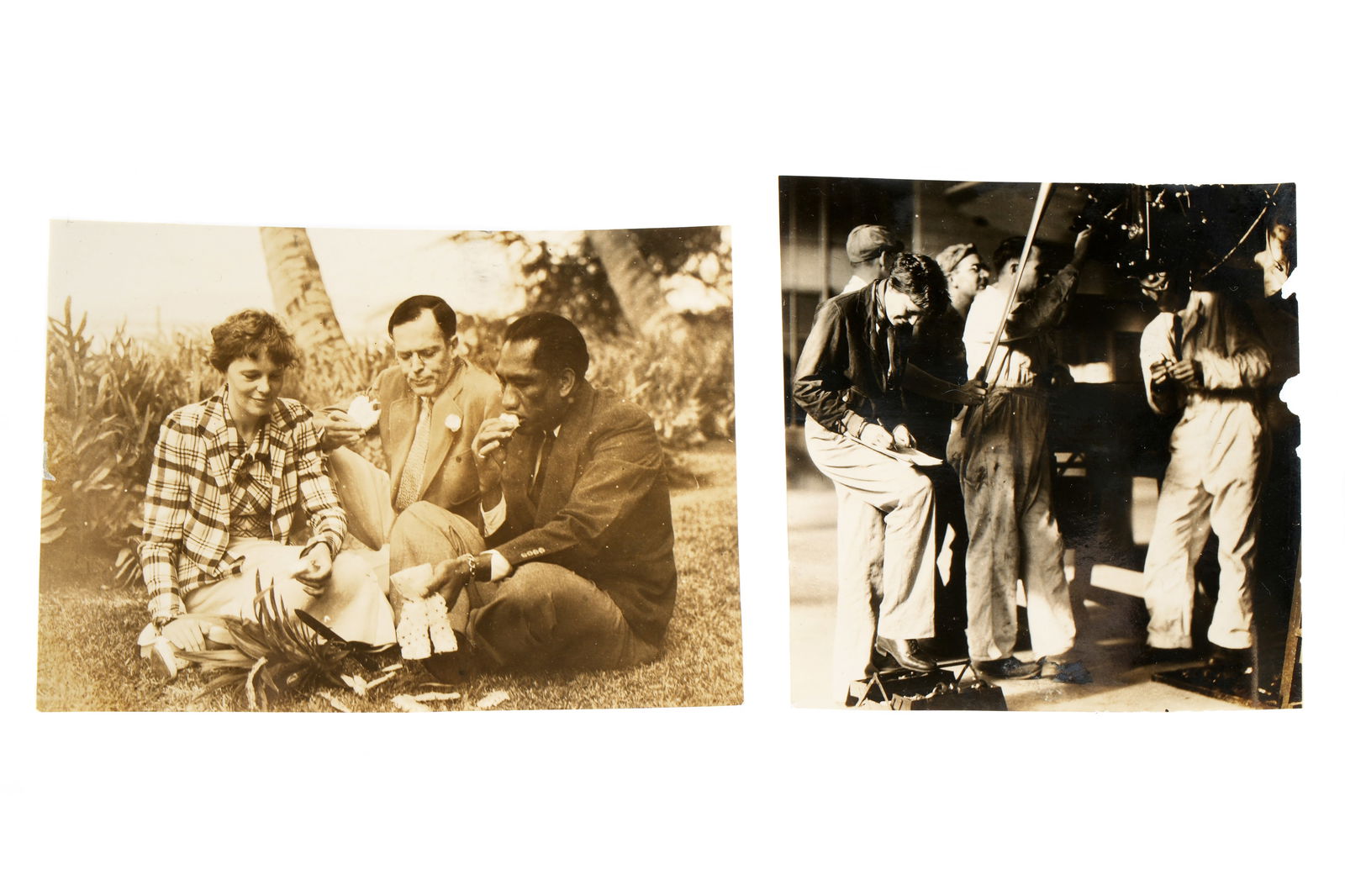 2 Rare 1935 Amelia Earhart in Hawaii Photographs: Two exceptionally rare original press photographs of Amelia Earhart in Hawaii before her famous first solo flight from Hawaii to California. Both stamped on back with Mid Pacific News Bureau Photo