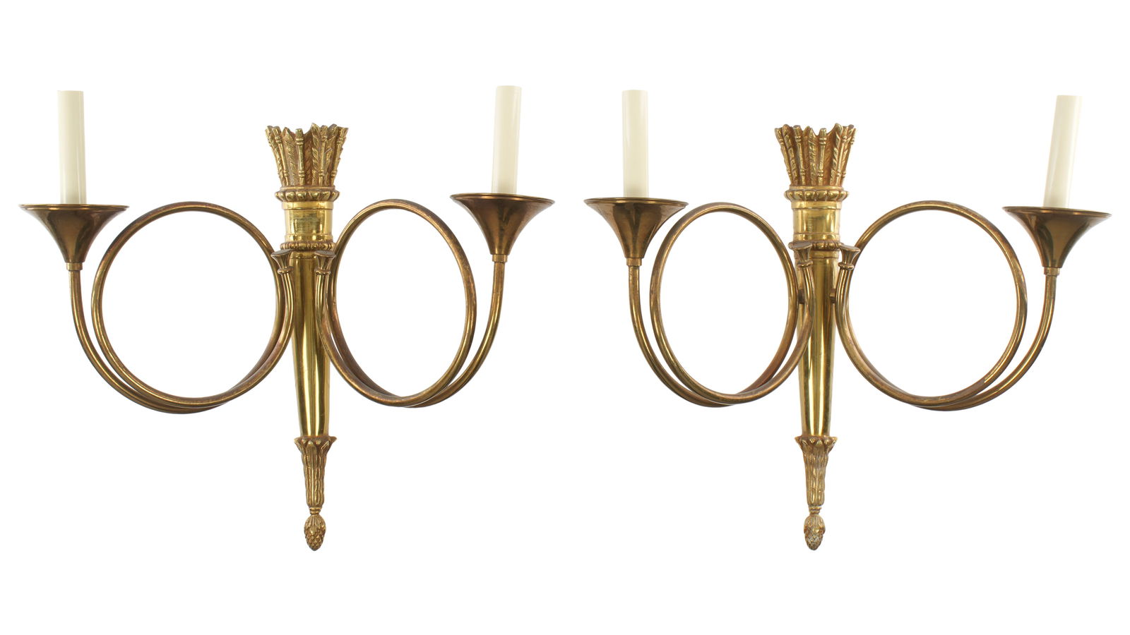 Pair French Brass Scroll Two Light Sconces (1 of 4)
