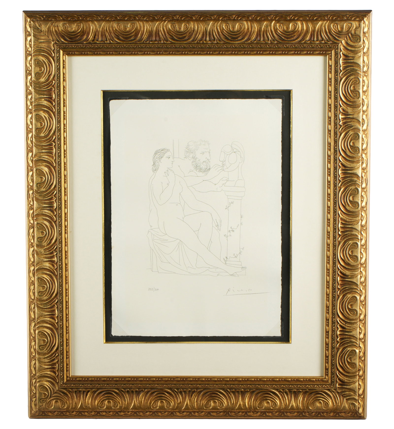after Picasso Sculpteur Devant le Petit Torse Lithograph: after PICASSO, Pablo, (Spanish, 1871-1973): "Le Repos du Sculpteur Devant lee Petit Torse", from the Vollard Series, Lithograph on Paper, signed in the plate, numbered 283 / 300, Plitt blind stamp, pu
