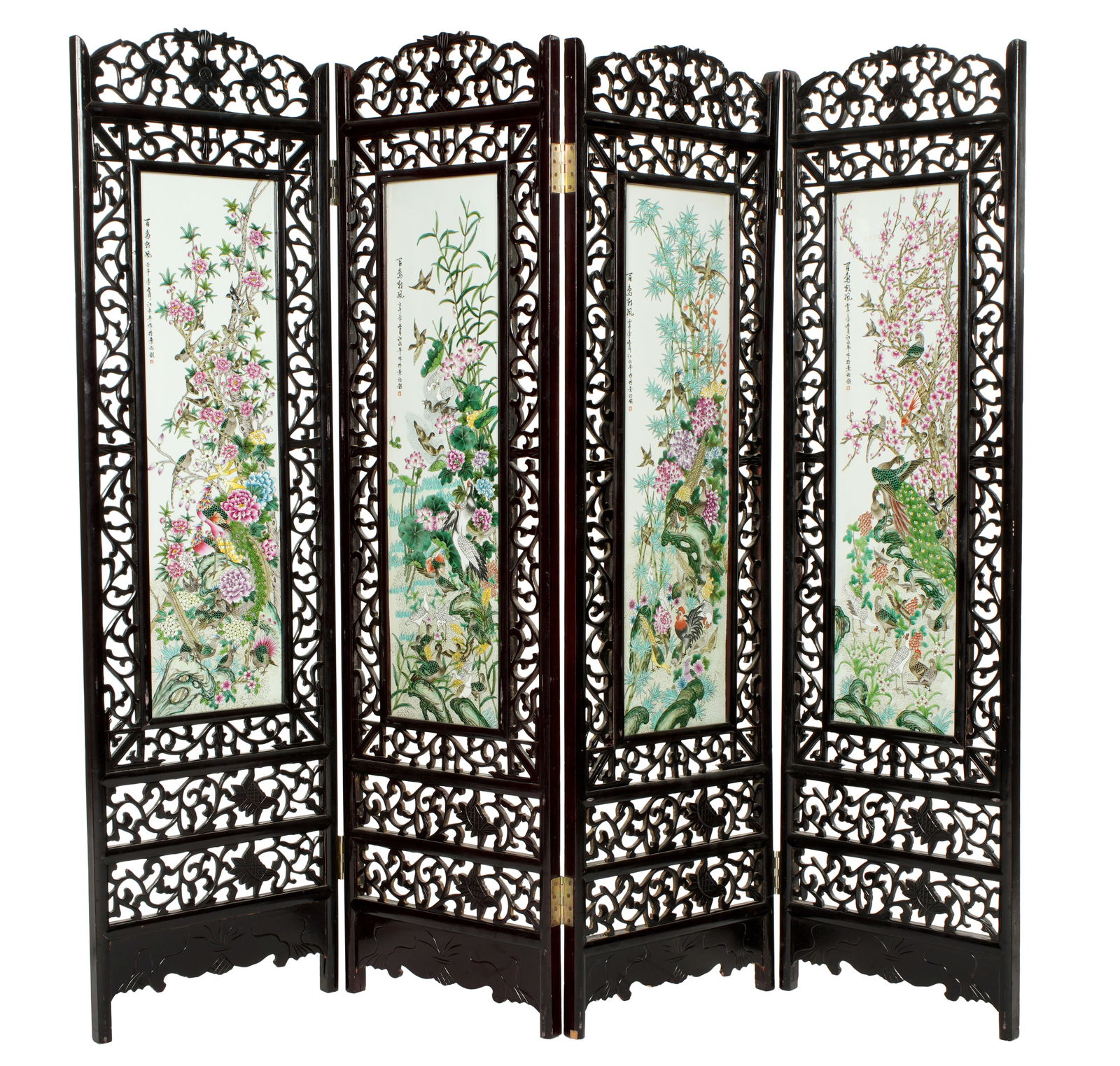 Chinese Four Porcelain Insert Panel Floor Screen (1 of 2)