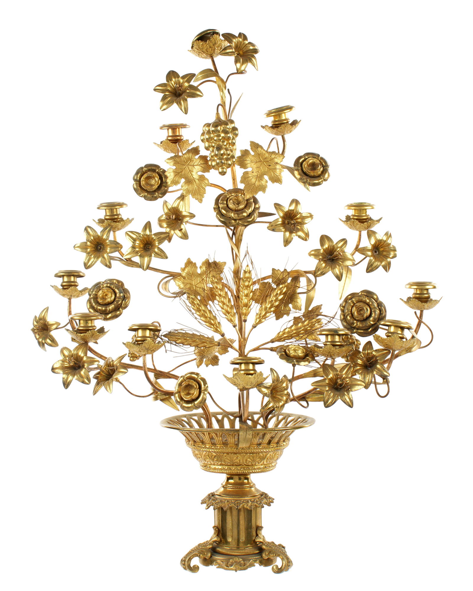 Gilt Bronze and Brass Floral 12 Light Candelabrum (1 of 6)