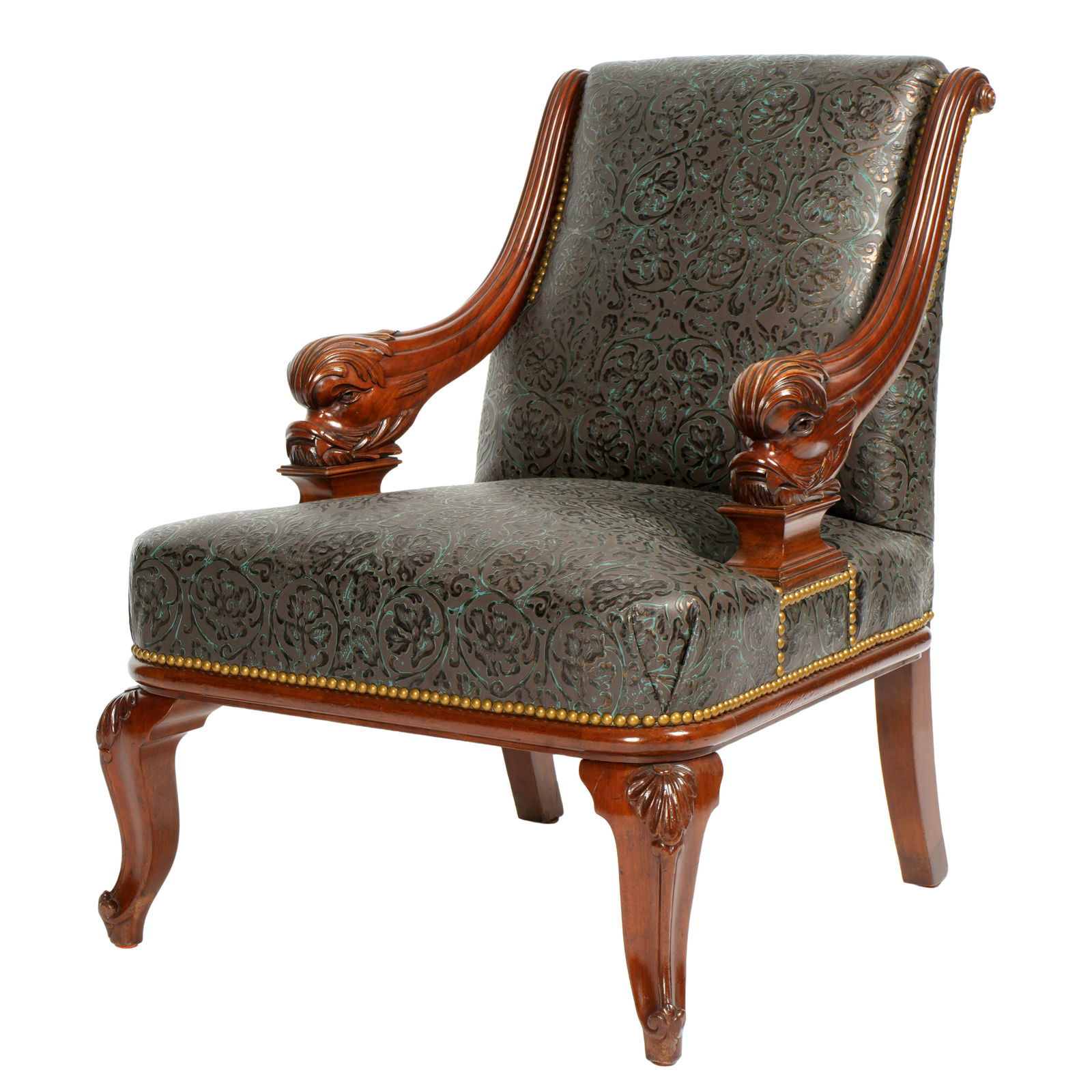 Continental Carved Mahogany Serpent Arm Chair (1 of 1)