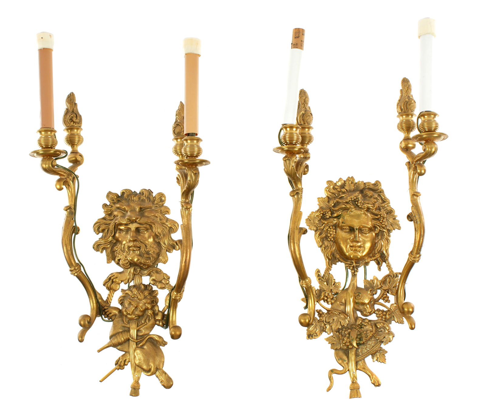Pair Italian Bacchanalian Gilt Bronze Sconces (1 of 4)