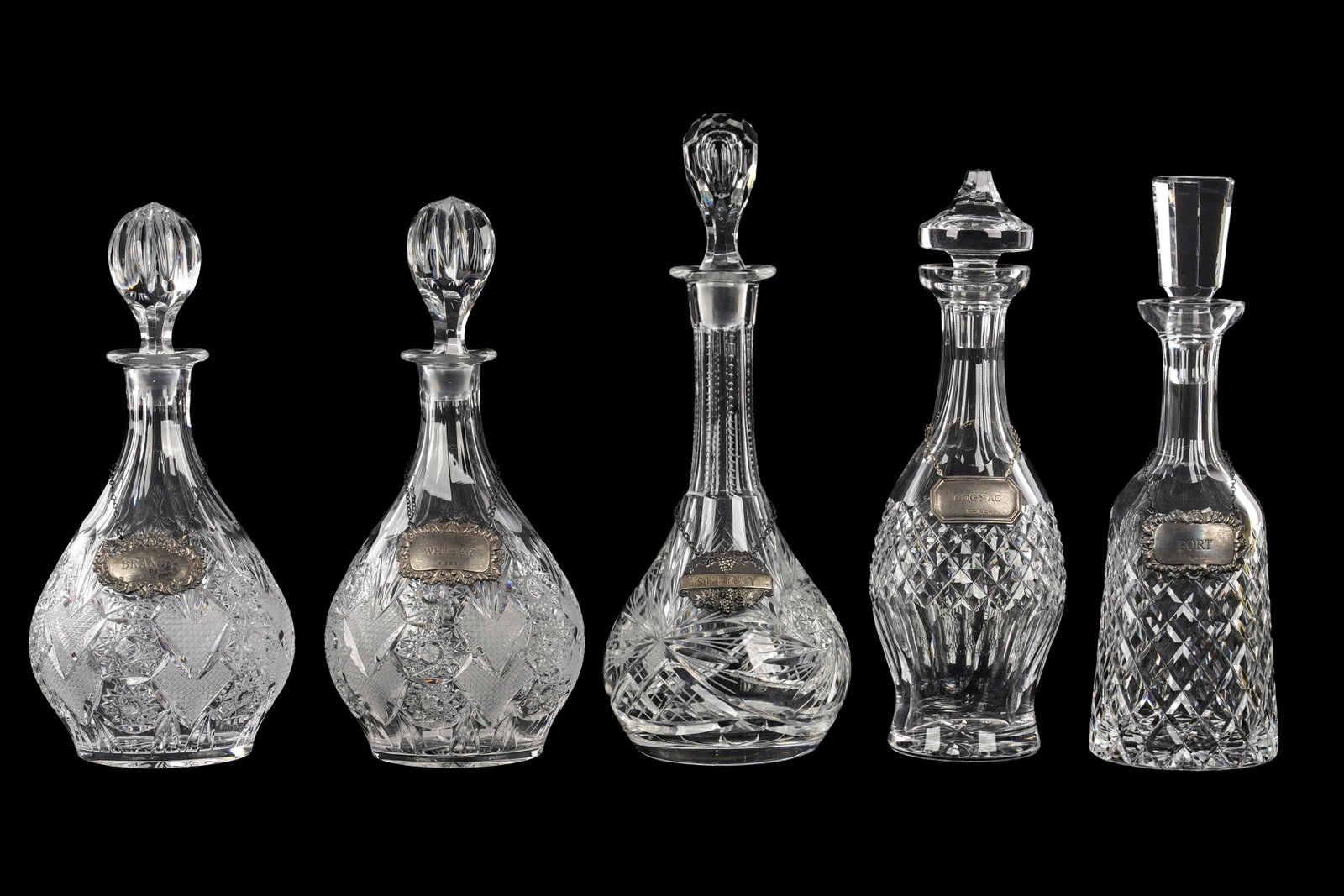 Five Crystal Decanters with Silver Liquor Tags (1 of 14)
