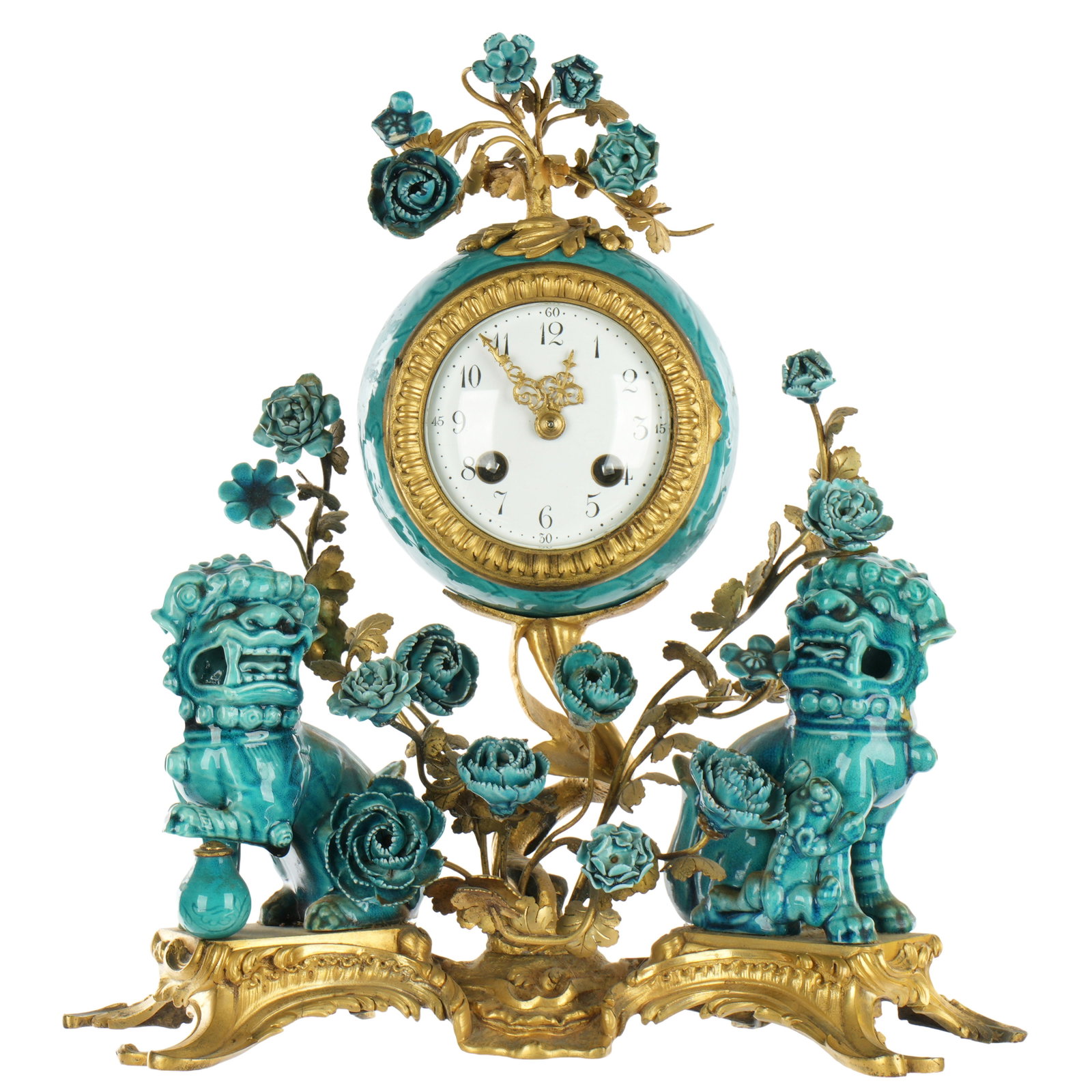 French Bronze and Porcelain Foo Dog Shelf Clock (1 of 7)