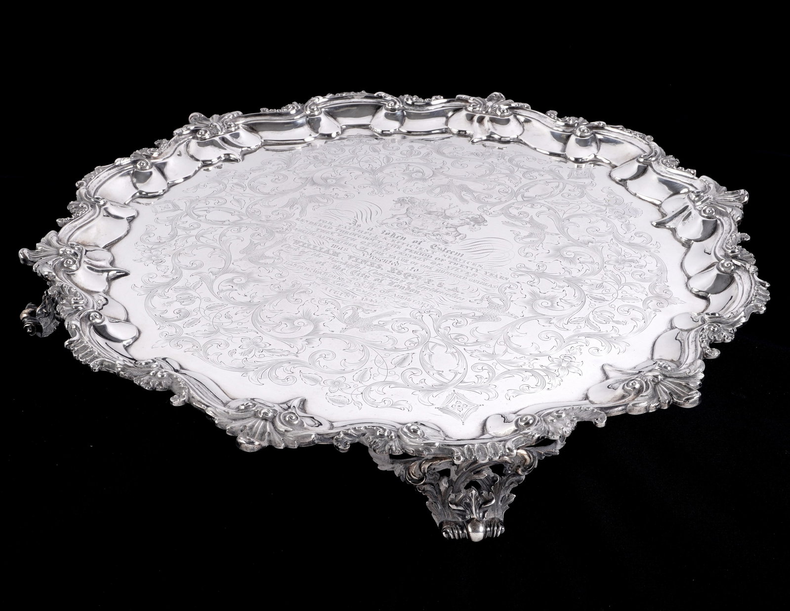Large 1845 William Brown English Silver Salver (1 of 7)