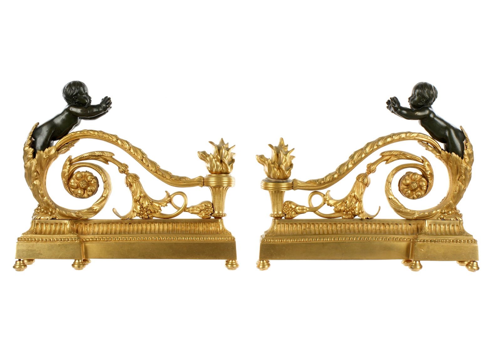 Pair French Bronze Gilt Dore Neoclassical Chenets (1 of 6)