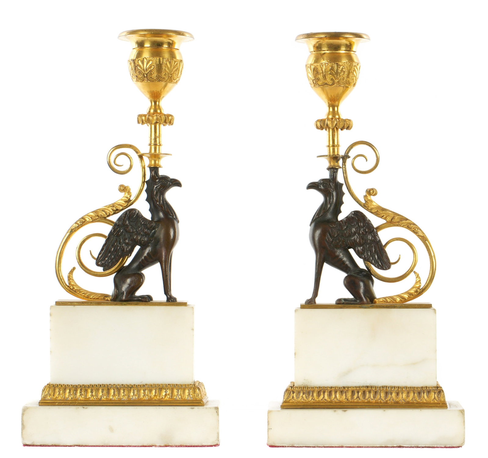 Pr French Bronze Dore Marble Griffin Candlesticks (1 of 5)