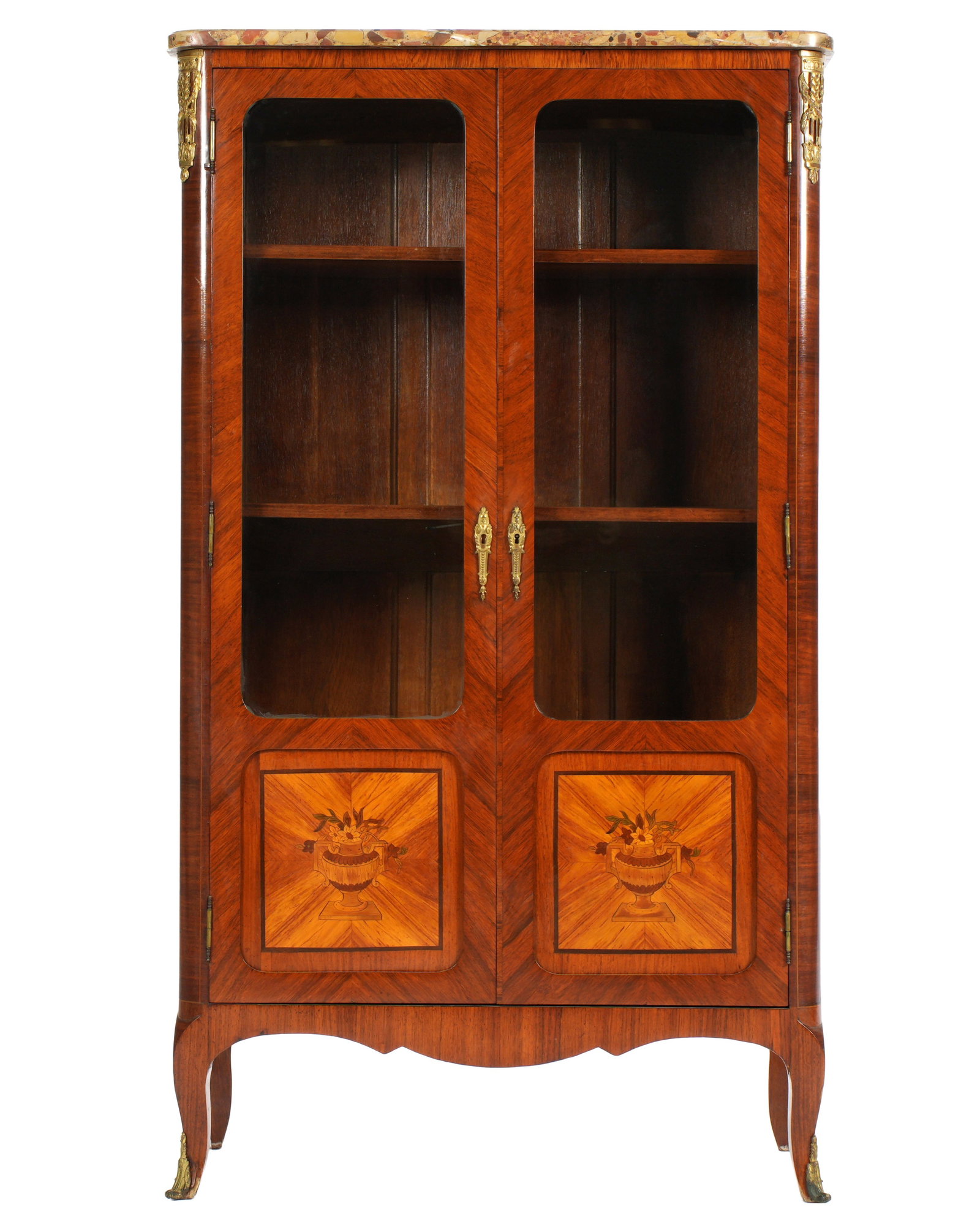 French Louis XV Style Marble Top Inlaid Bookcase (1 of 9)