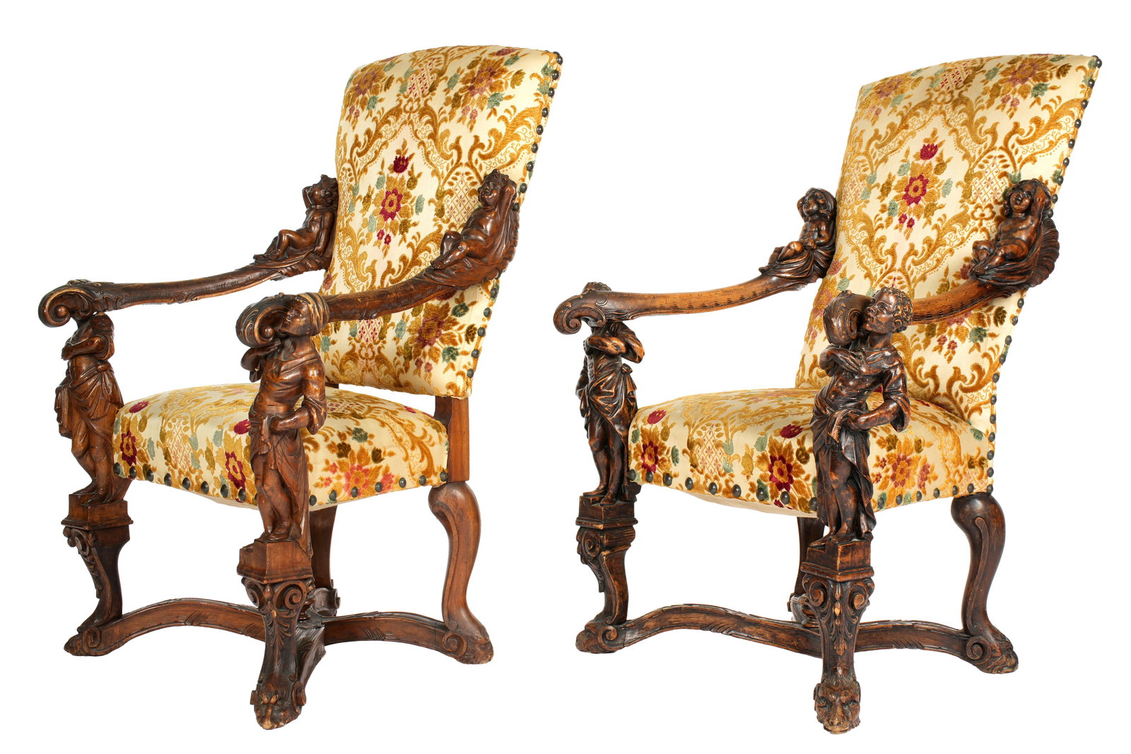Pr 19th C. Italian Baroque Carved Walnut Armchairs (1 of 9)