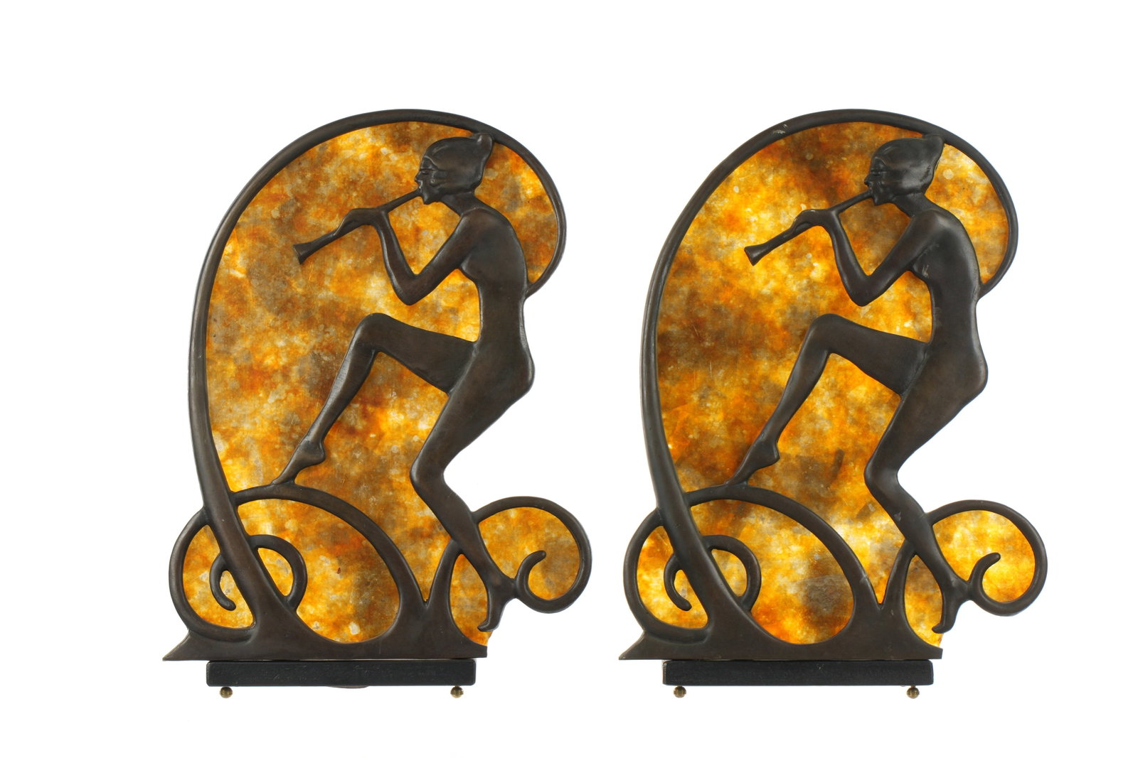 Pair Art Deco Dancer Bronze & Mica Table Lamps (1 of 6)