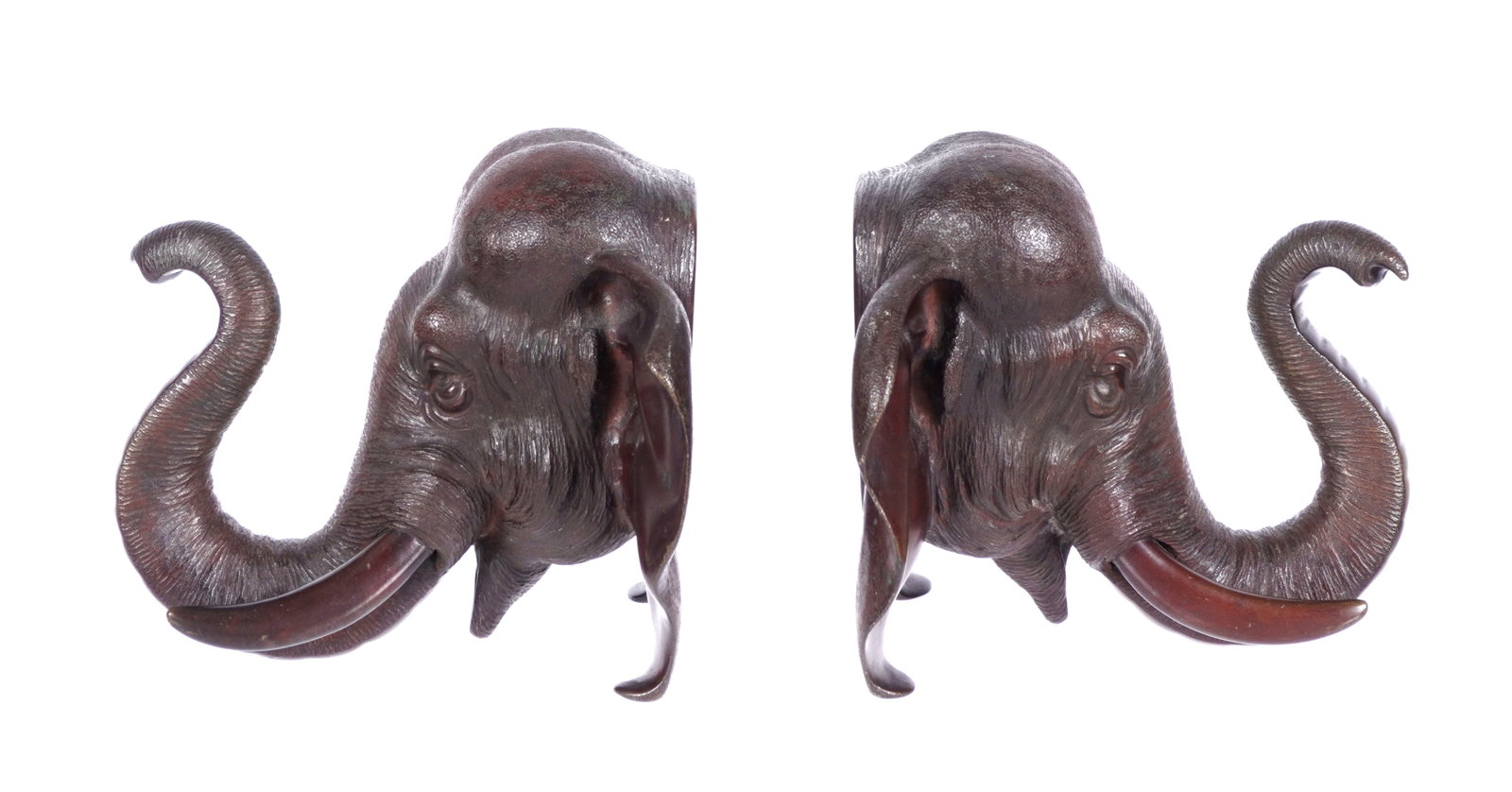 Pair Japanese Meiji Bronze Elephant Bust Bookends (1 of 10)