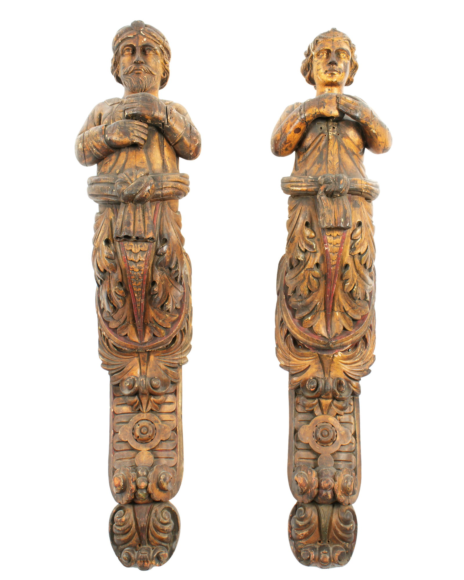 Pair 19th C. Carved Painted Italian Wall Figures (1 of 2)