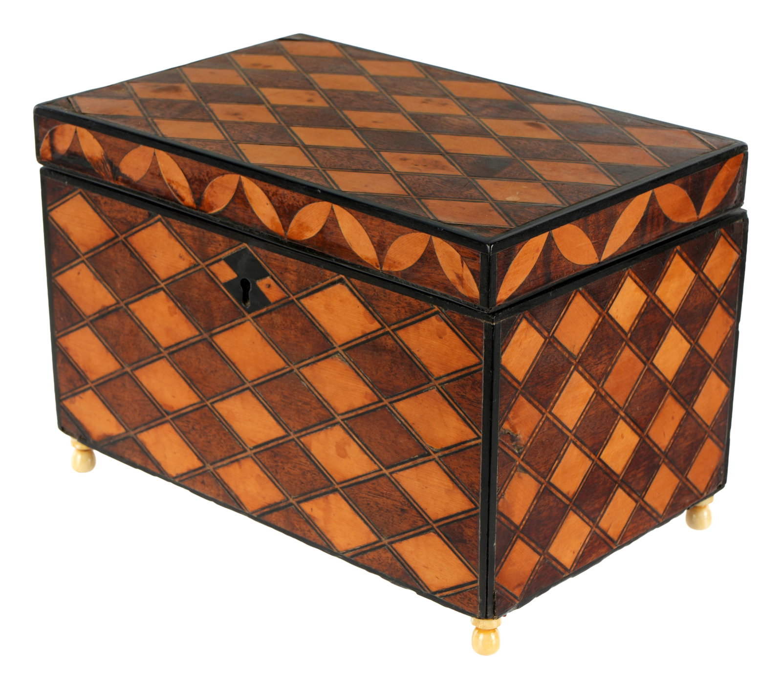 English Parquetry Diamond Inlaid Tea Caddy (1 of 10)