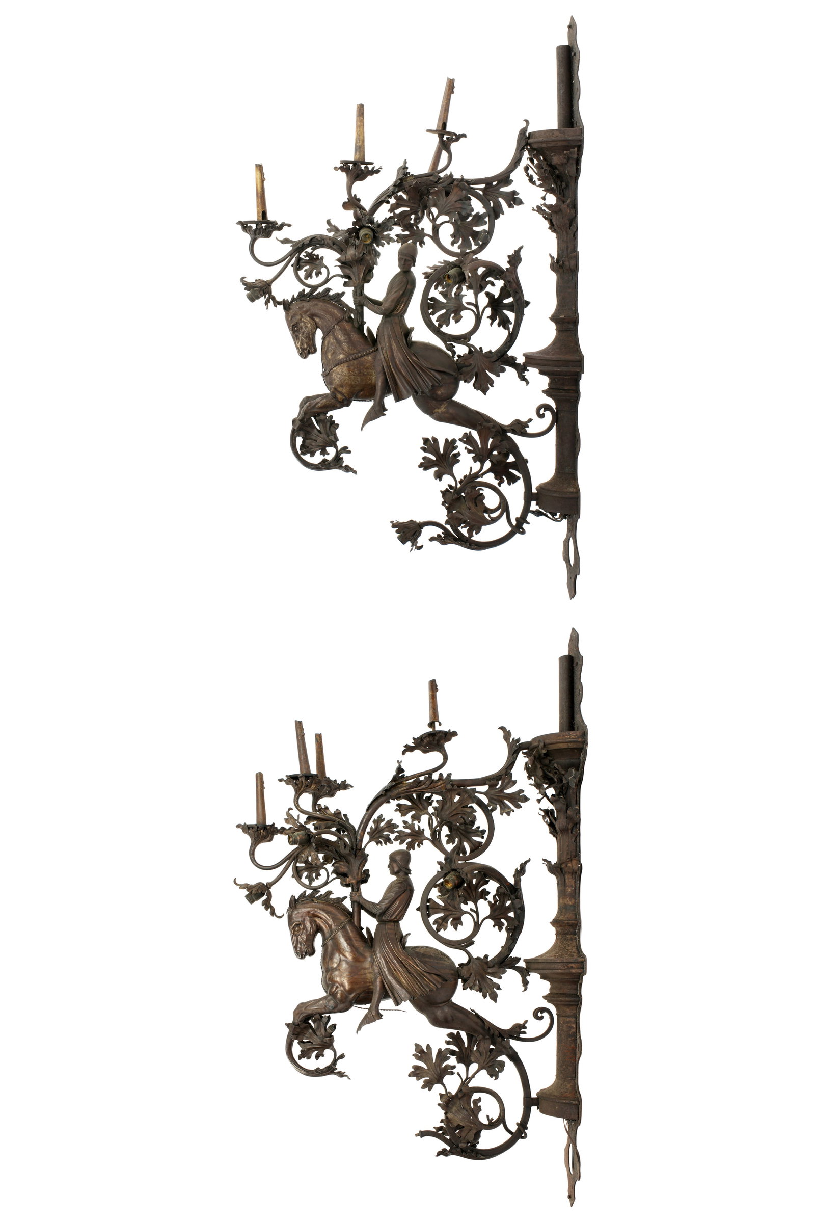 Pair Palatial Iron Horse and Rider Wall Sconces - 2