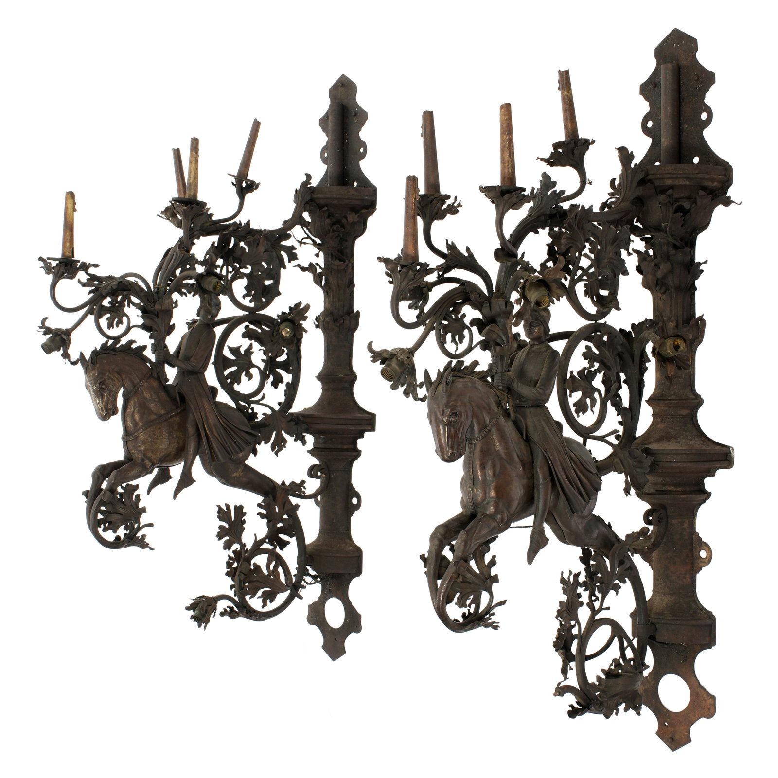 Pair Palatial Iron Horse and Rider Wall Sconces - 3