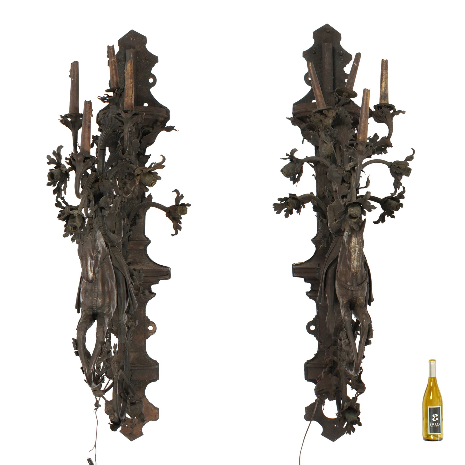 Pair Palatial Iron Horse and Rider Wall Sconces - 4