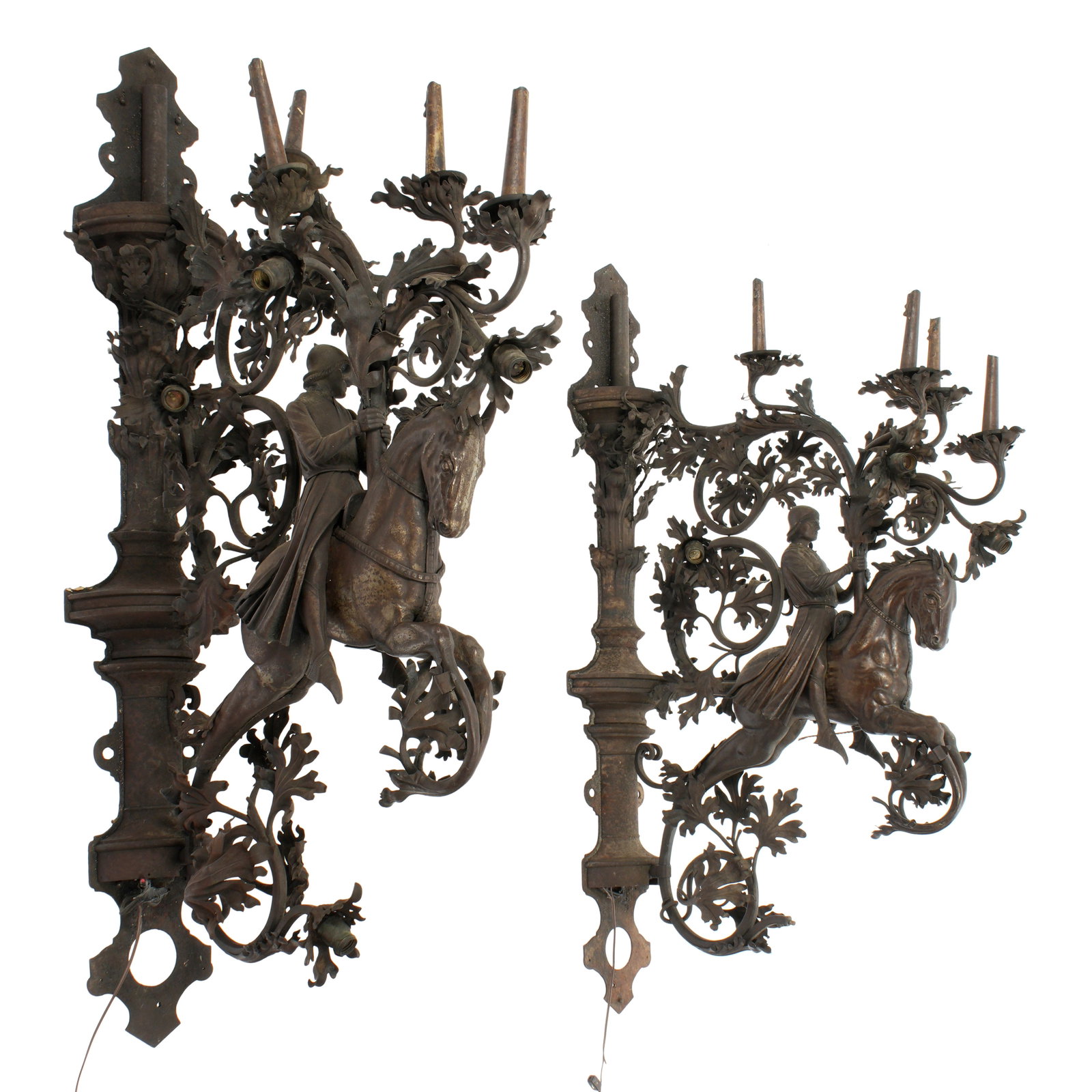 Pair Palatial Iron Horse and Rider Wall Sconces - 5