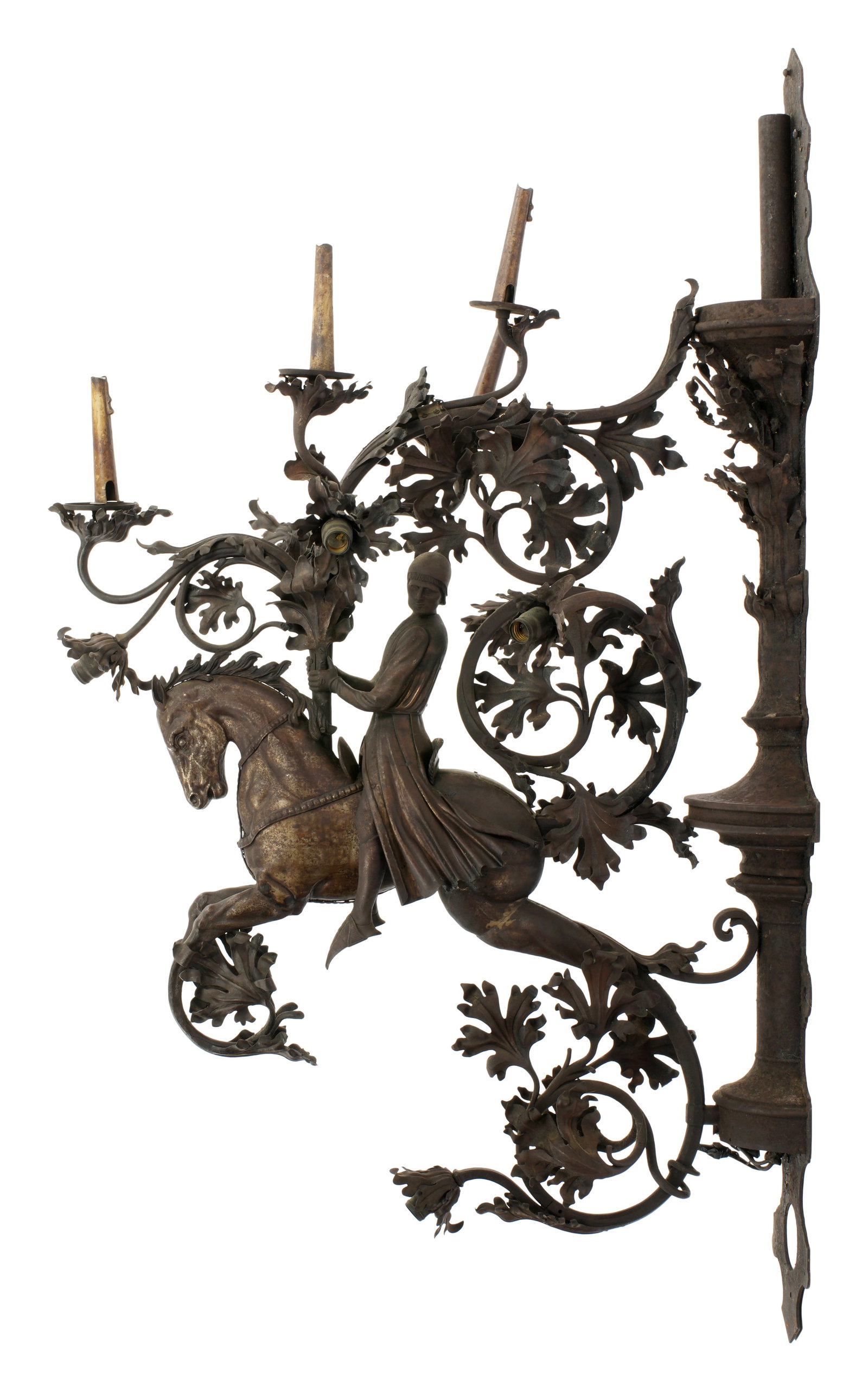 Pair Palatial Iron Horse and Rider Wall Sconces - 6
