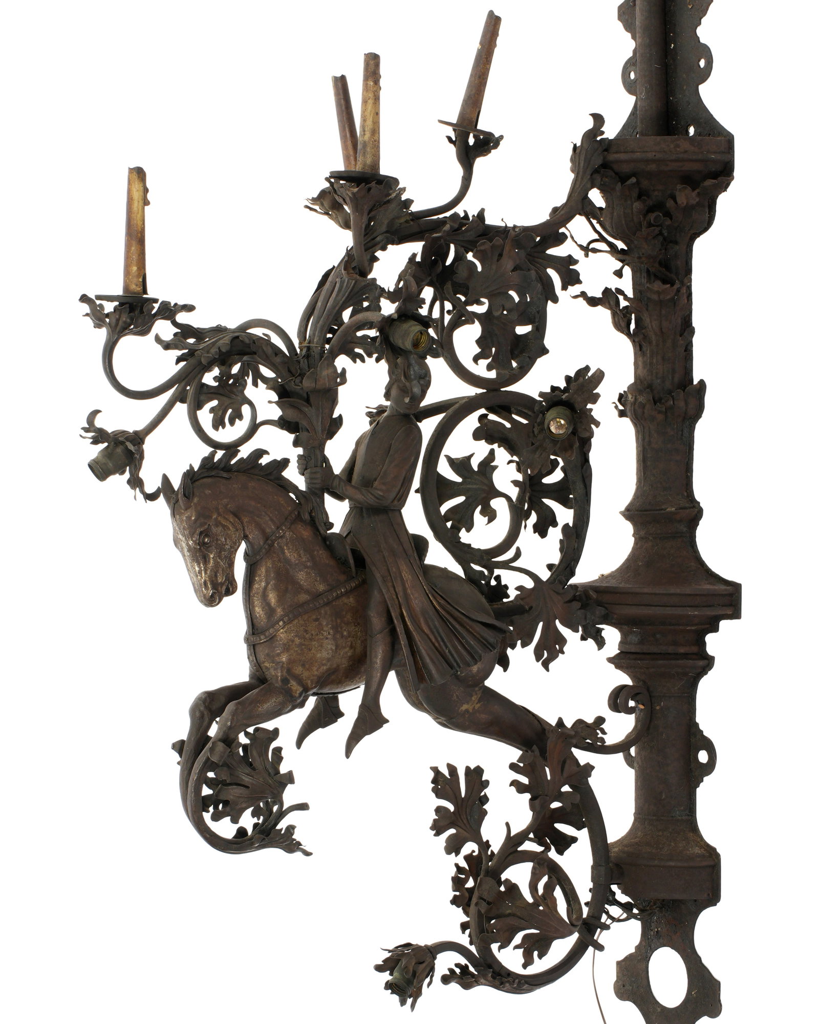 Pair Palatial Iron Horse and Rider Wall Sconces - 7