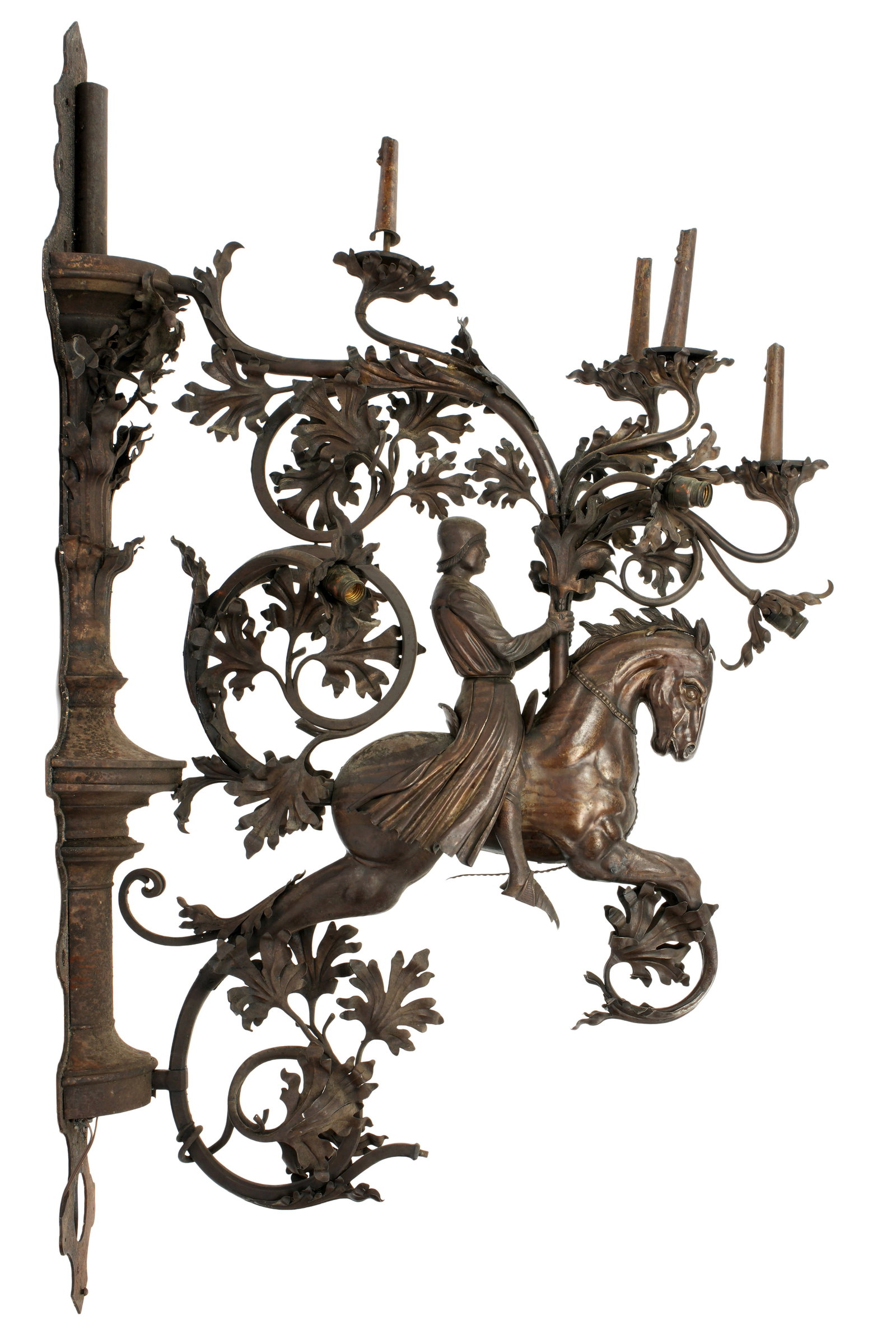 Pair Palatial Iron Horse and Rider Wall Sconces - 9