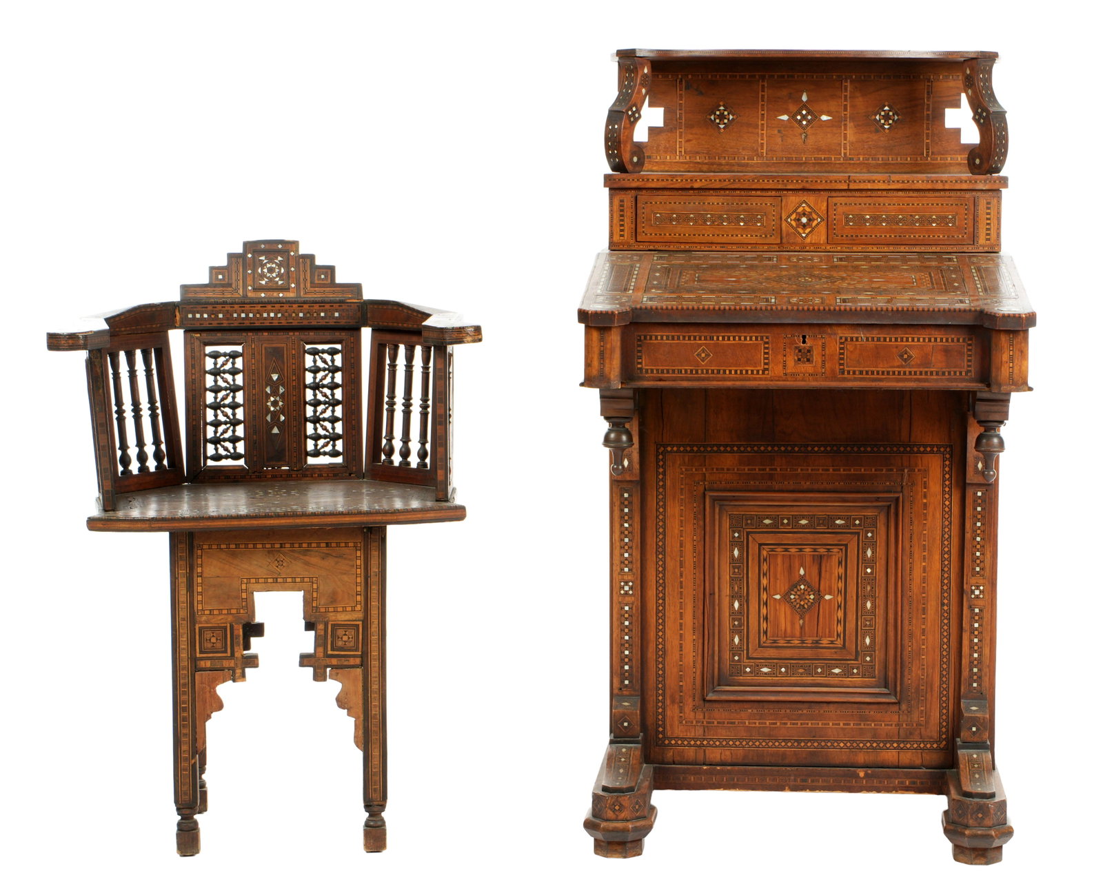 Syrian Carved Inlaid Writing Desk and Chair (1 of 1)