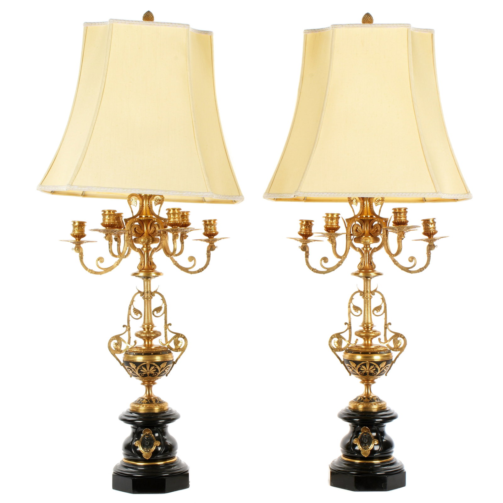 Pair French Egyptian Revival Bronze & Slate Lamps (1 of 10)
