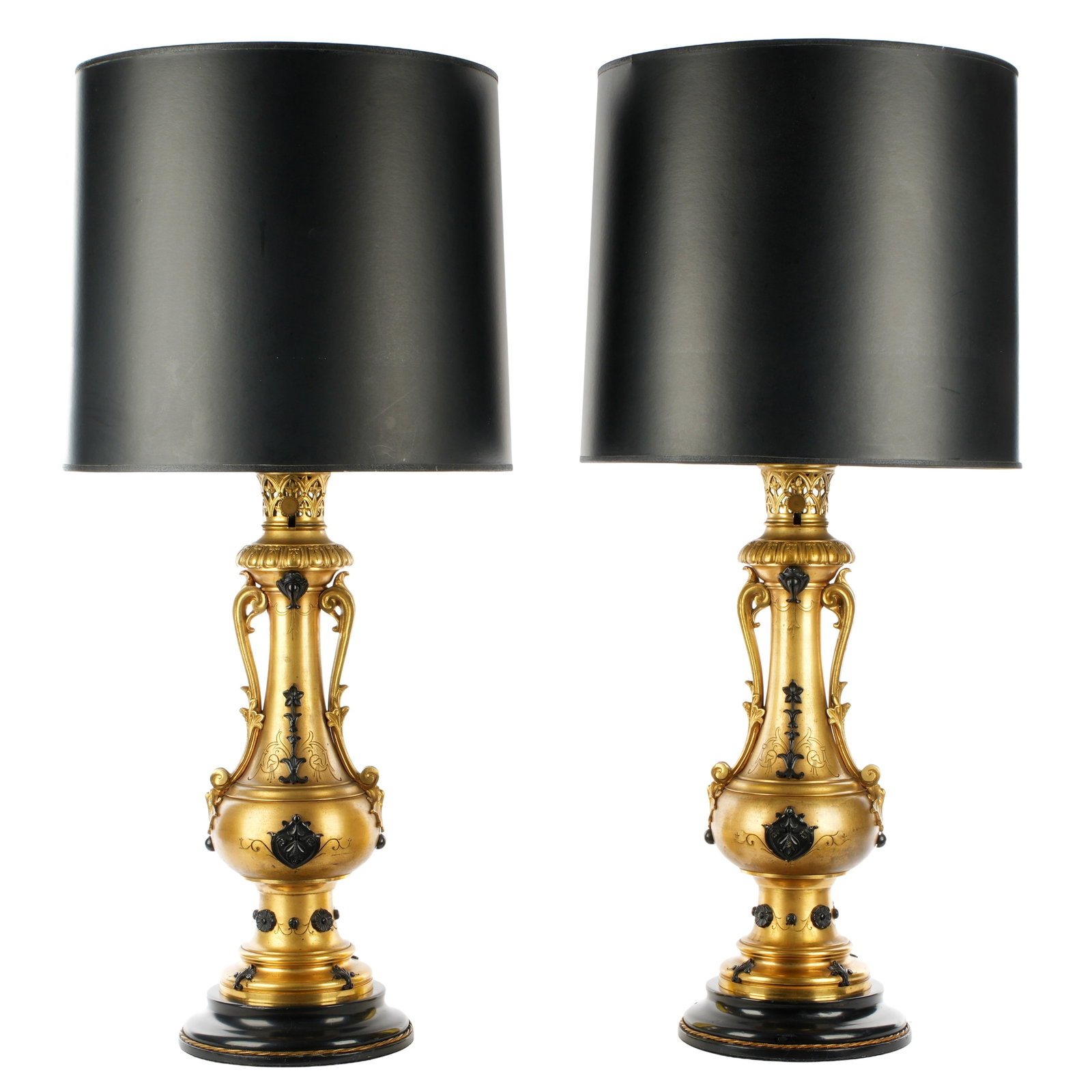 Pr French Parcel Gilt Bronze Converted Oil Lamps (1 of 7)