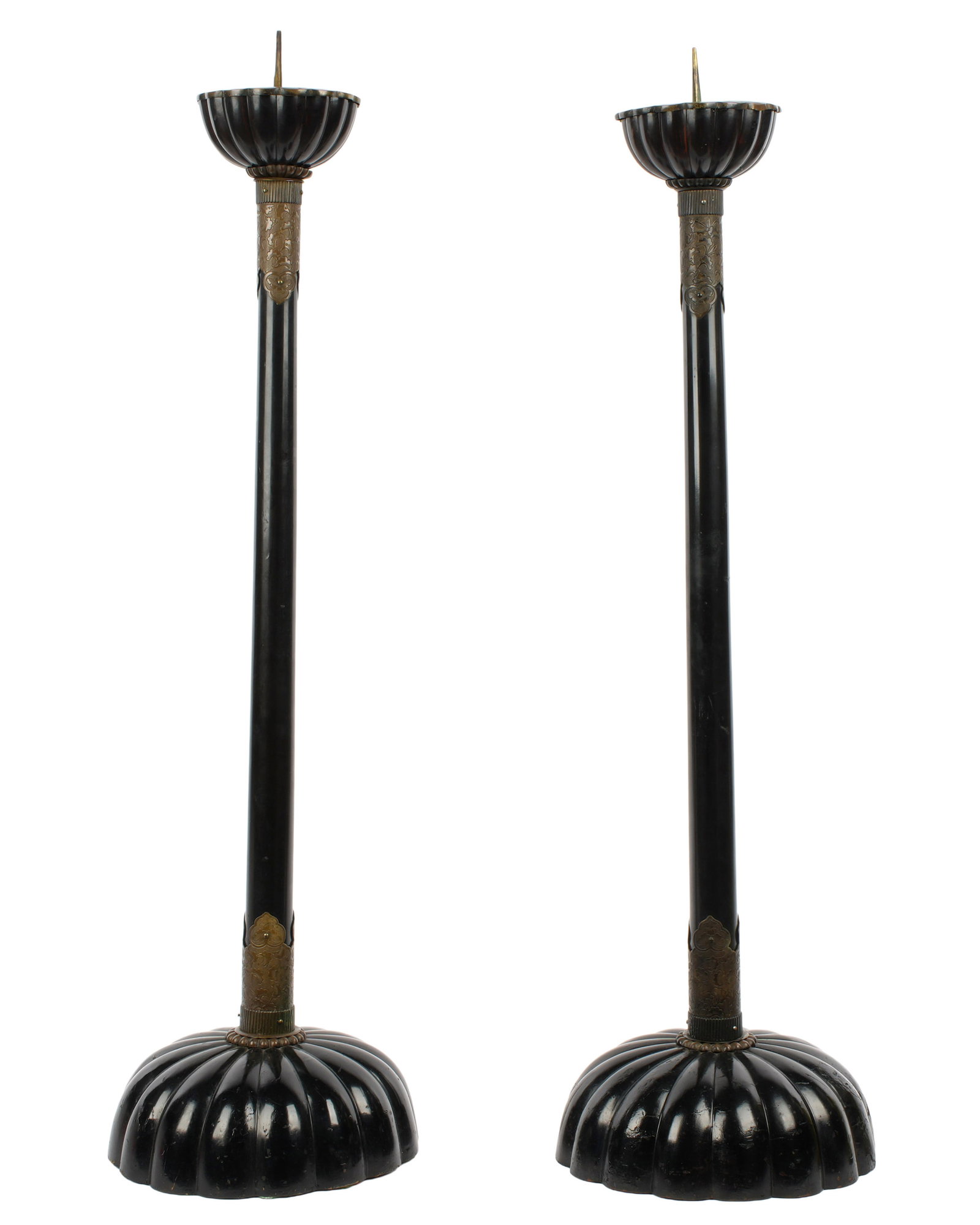 Pair Japanese Shokudai Ebonized Altar Candlesticks (1 of 2)