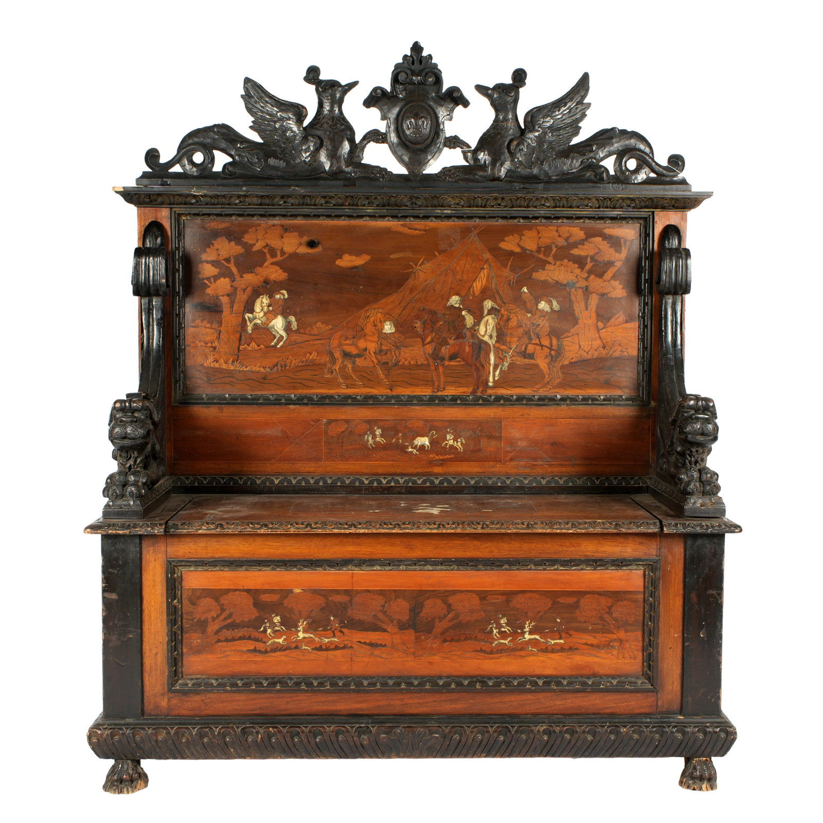 Renaissance Revival Italian Inlaid Hall Bench (1 of 9)