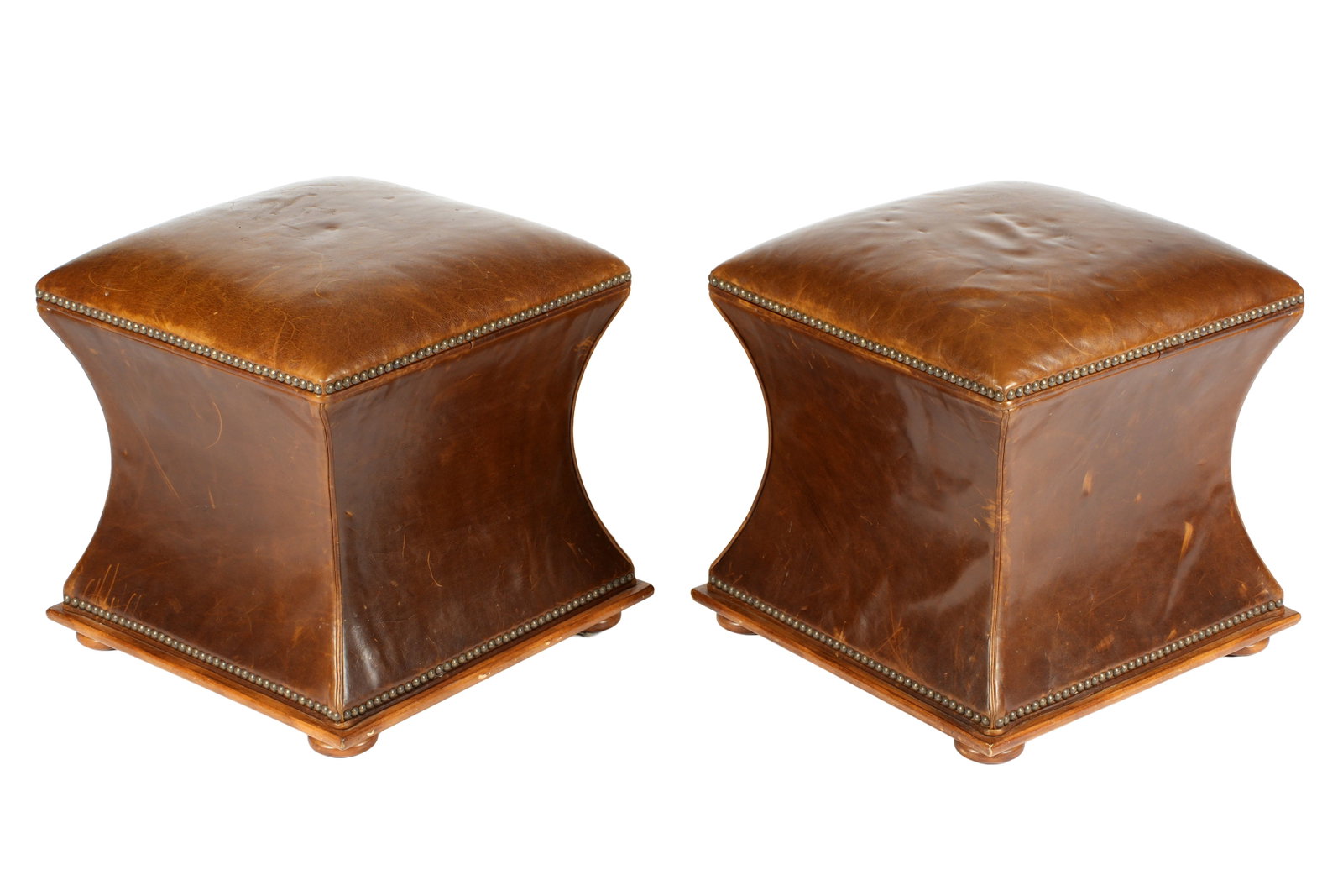 Pair Hickory Chair Charles Hassock Leather Stools (1 of 6)
