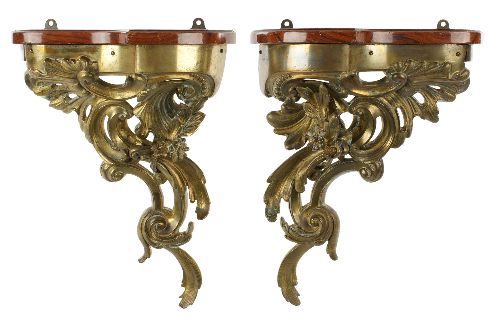 Pair French Bronze and Rosewood Wall Brackets (1 of 4)