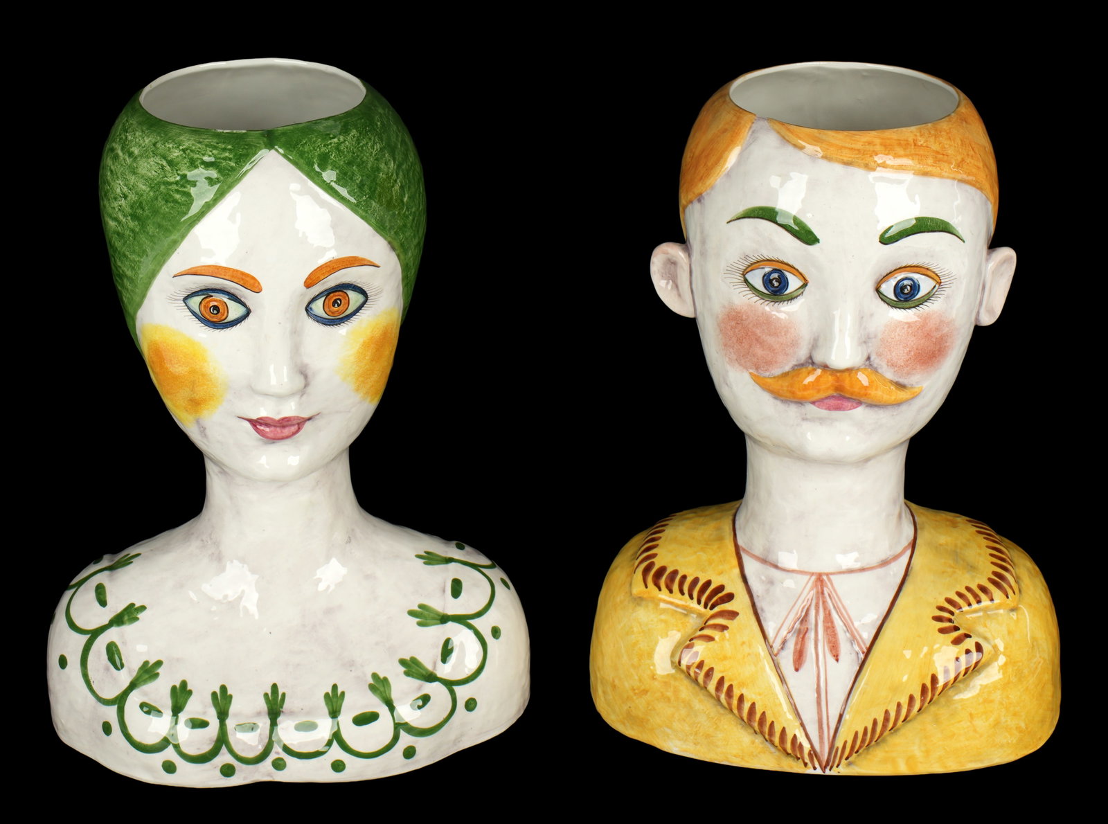 Pair Italian Horchow Faience Ceramic Busts (1 of 10)