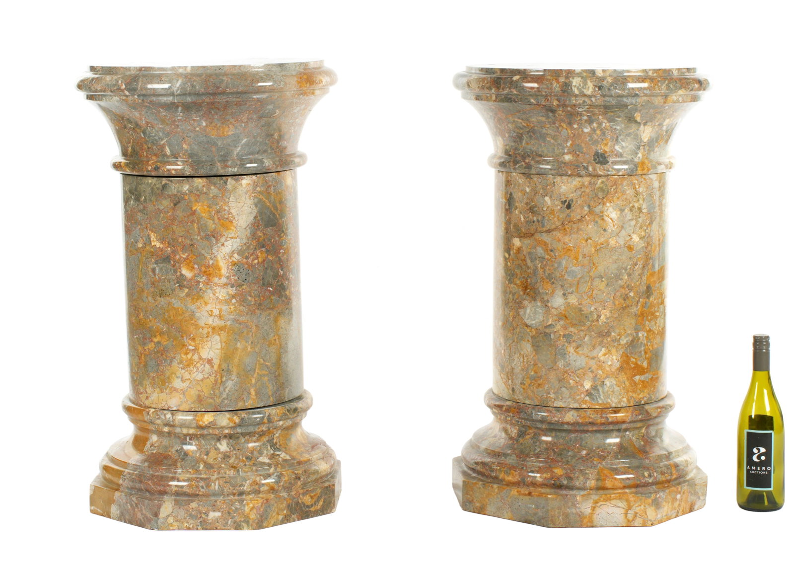 Pair Three Section Squat Marble Pedestals - 2