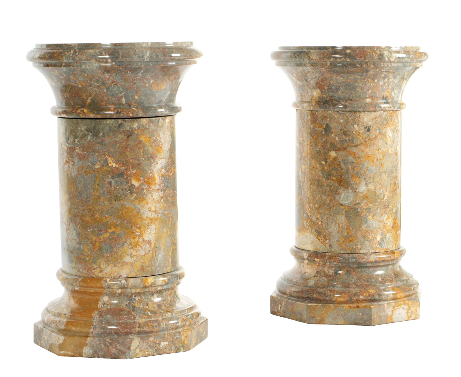Pair Three Section Squat Marble Pedestals - 3