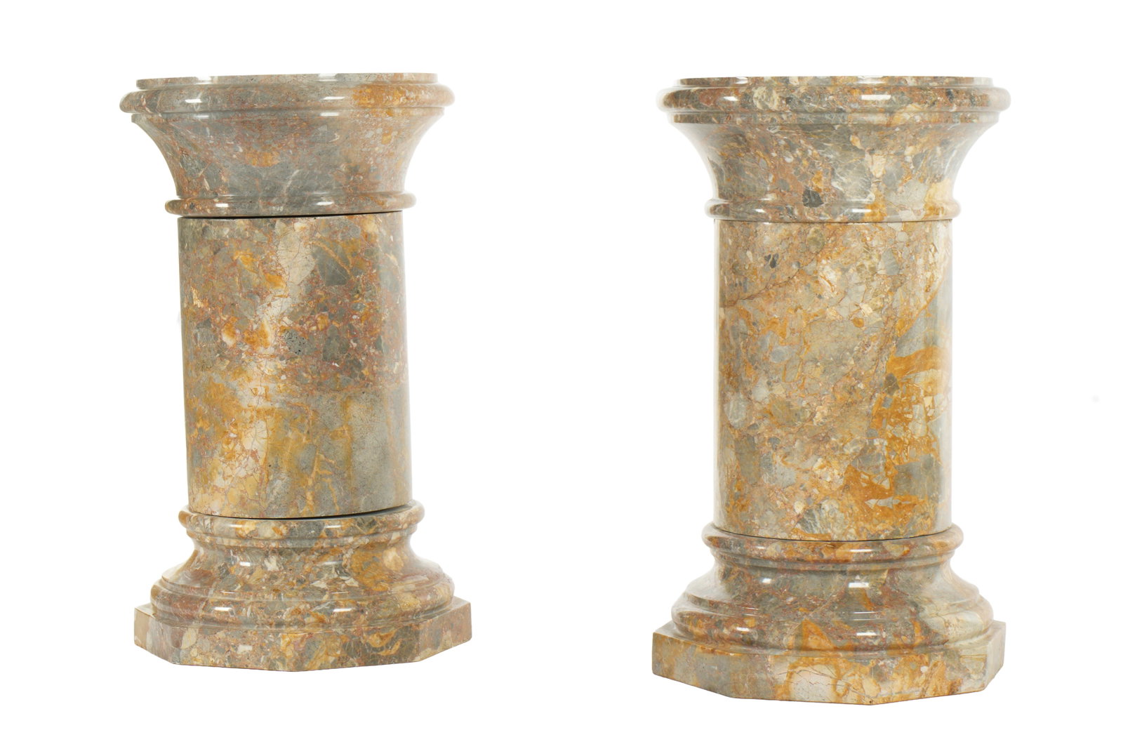 Pair Three Section Squat Marble Pedestals - 4