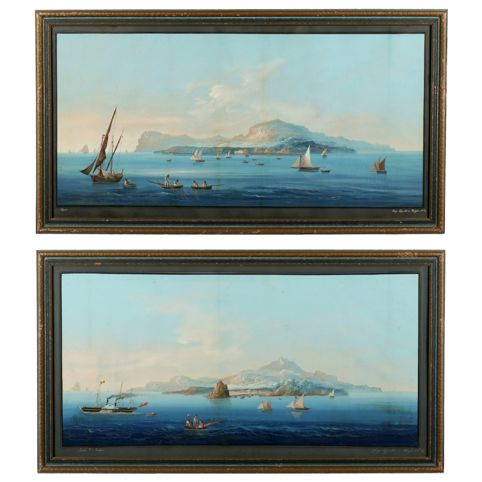 Pair Giolo JG Scalia Ships in Harbor Watercolor (1 of 2)