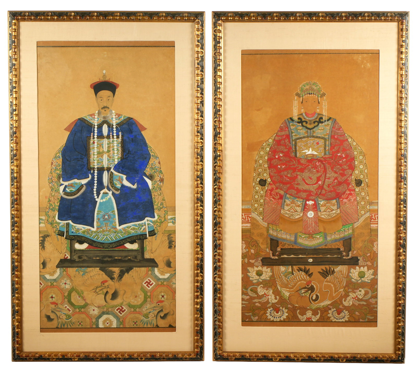 Pair Chinese Gouache Ancestral Portrait (1 of 2)