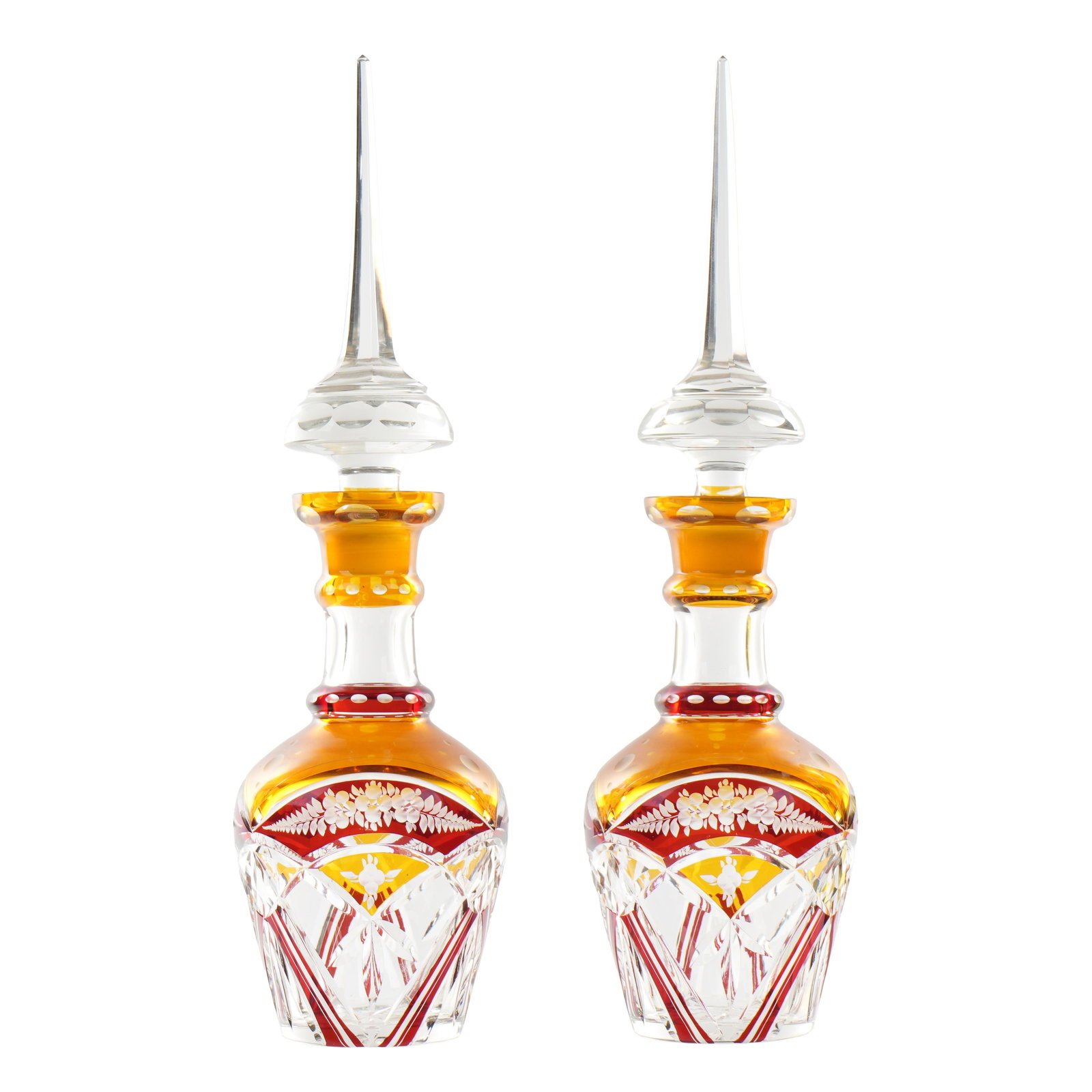 Pair Bohemian Cut Crystal Glass Decanters (1 of 8)