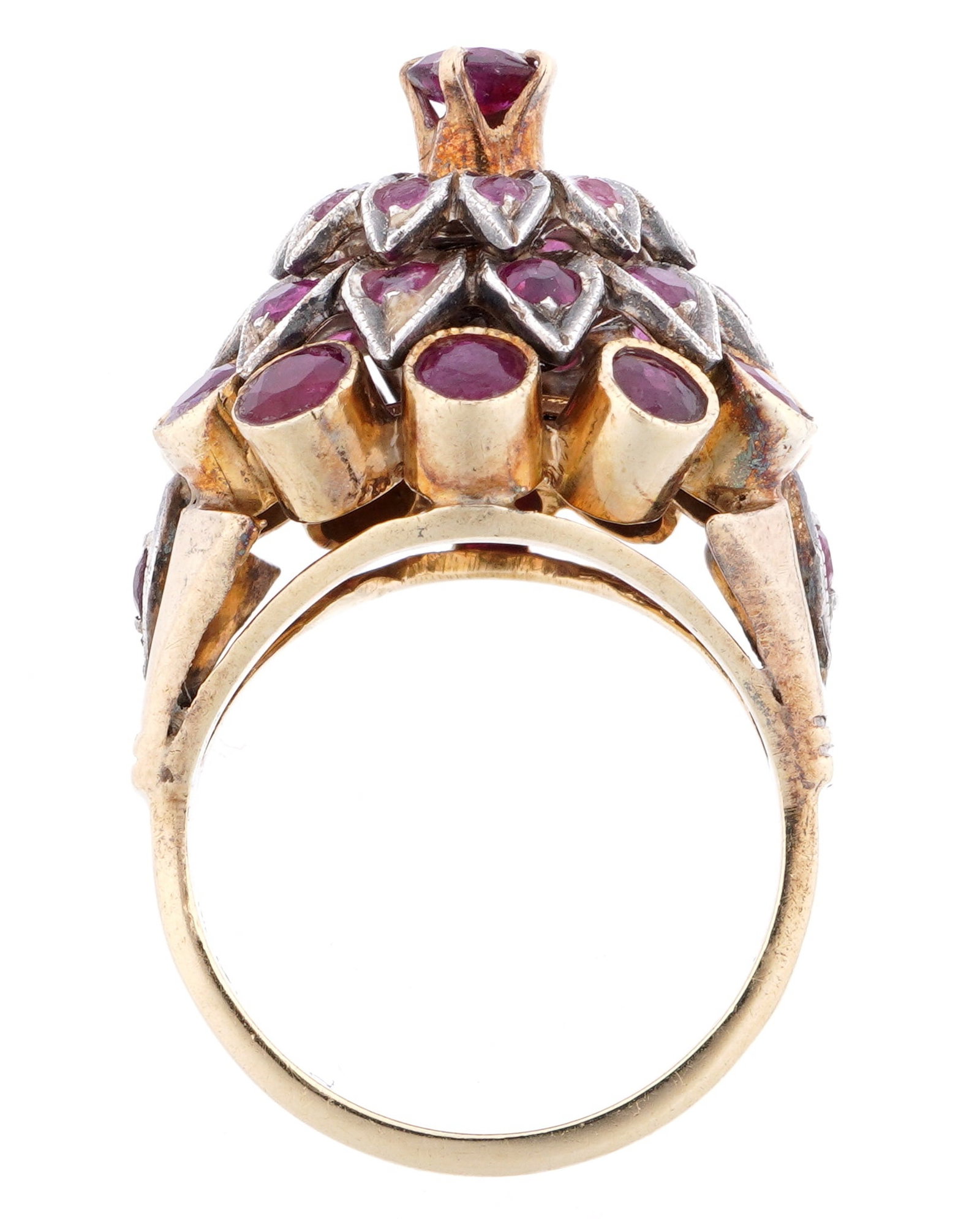 14k Gold and Ruby Cluster Cocktail Ring - 6