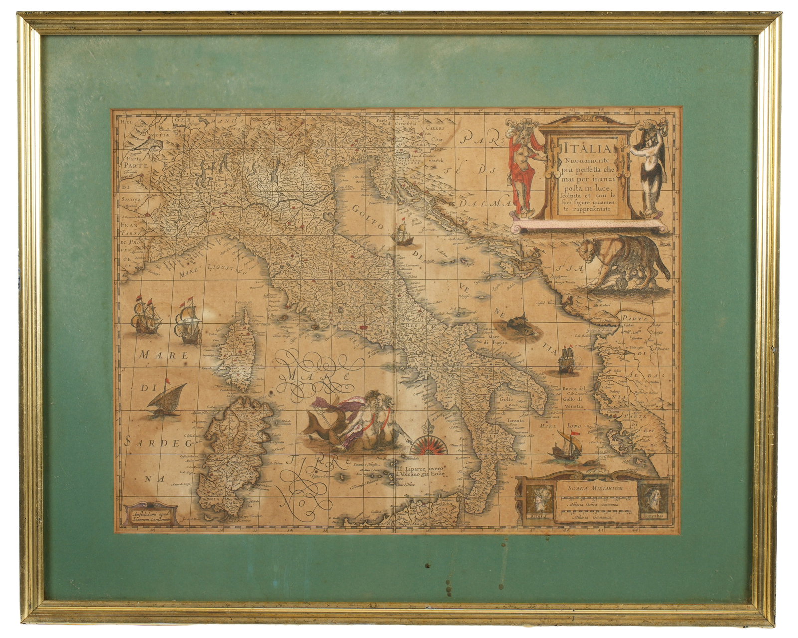 17th Century Italian Hand Colored Map Jannosnius (1 of 7)