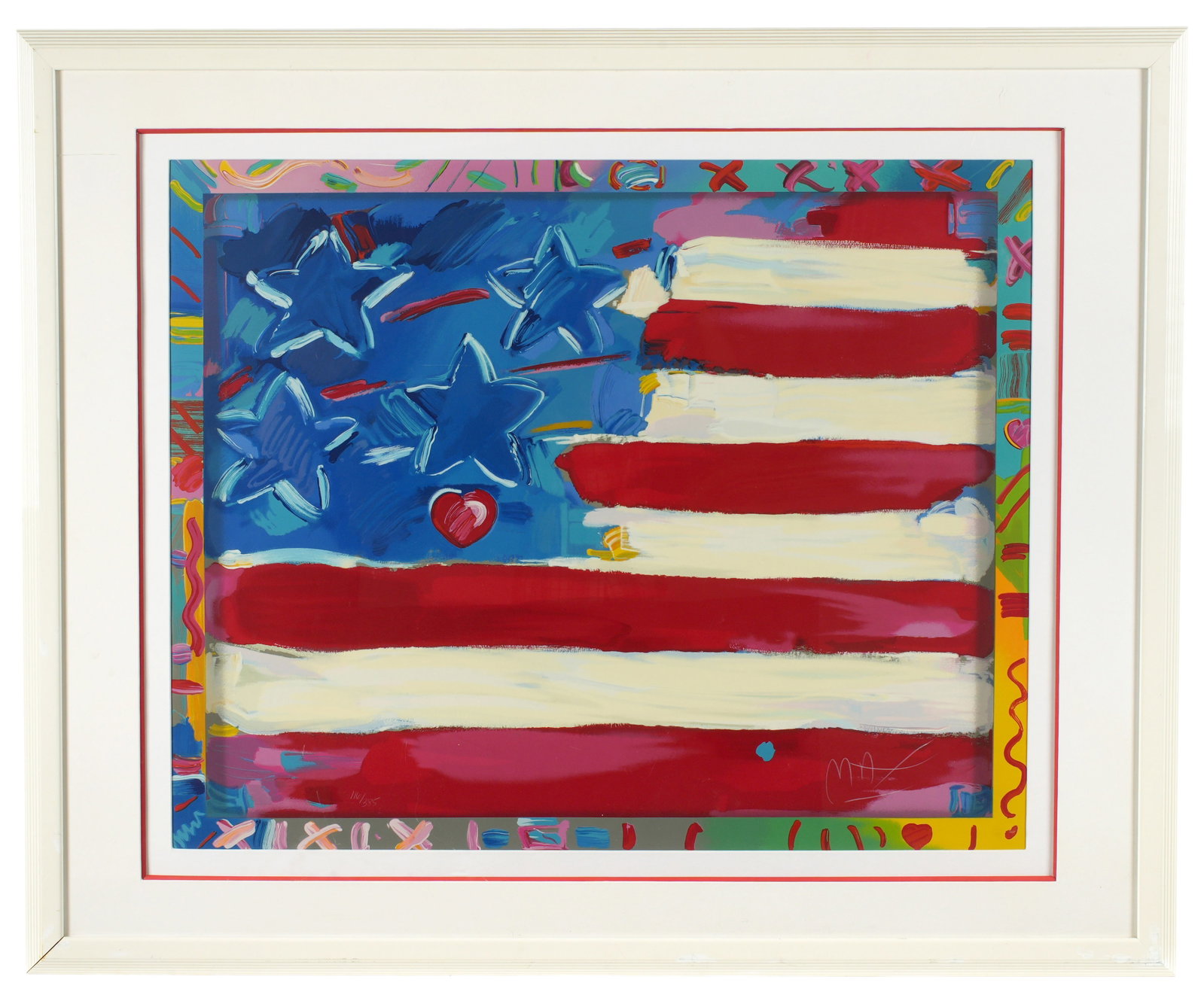 Large Peter Max Flag with Hearts Lithograph (1 of 2)
