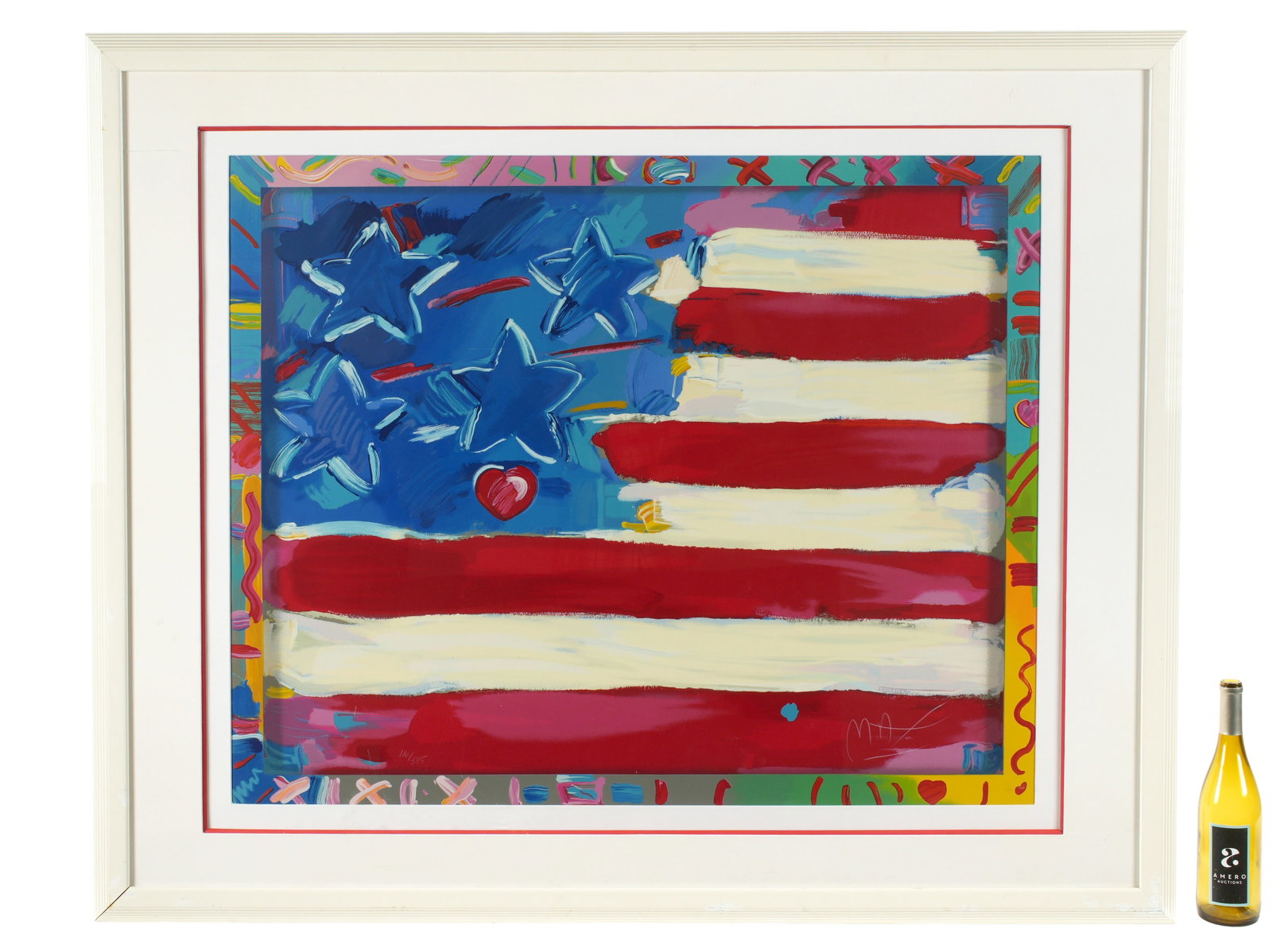 Large Peter Max Flag with Hearts Lithograph - 2