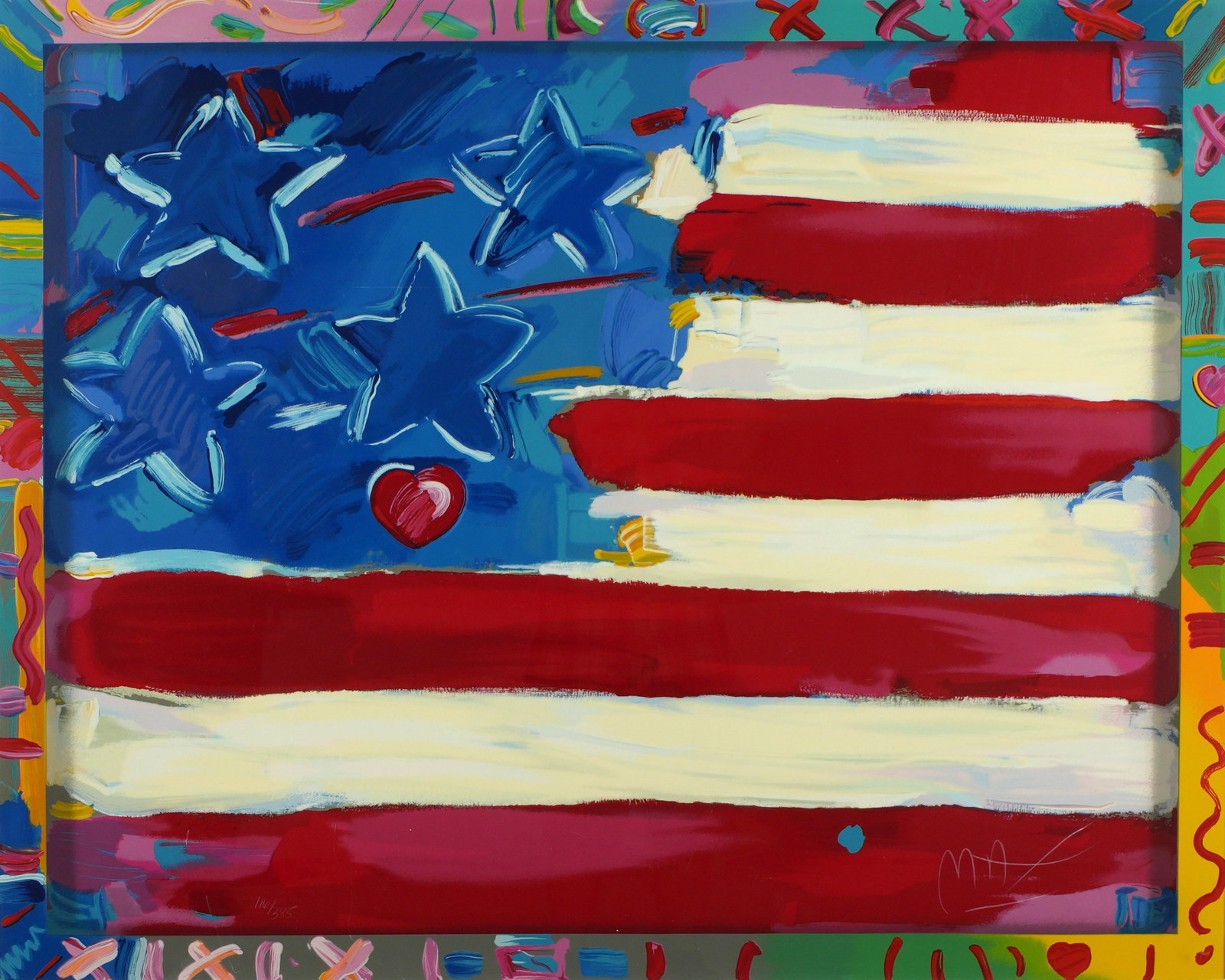 Large Peter Max Flag with Hearts Lithograph - 3