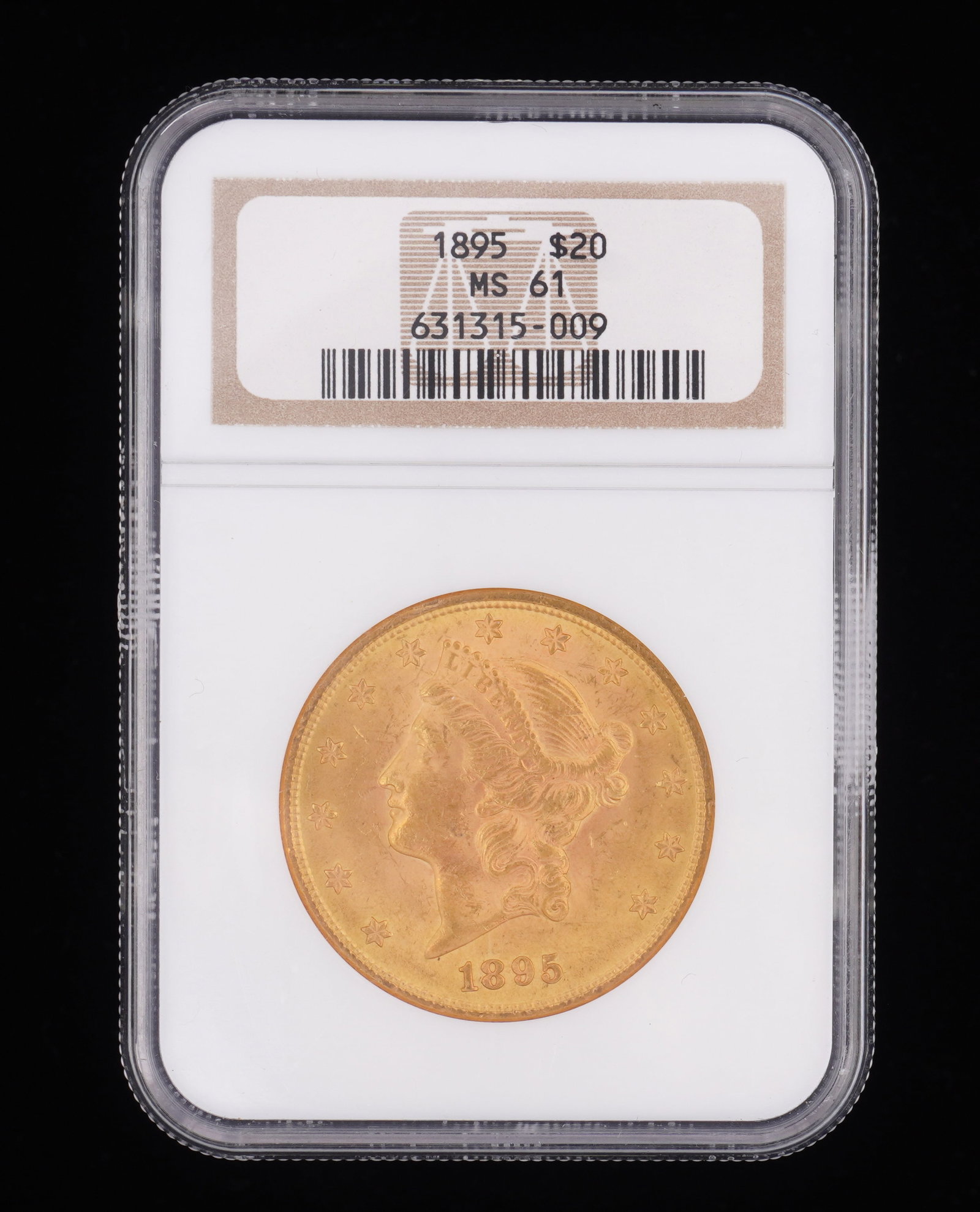 1895 Liberty $20 Gold US Coin NGC MS61: 1895 US $20 Gold coin, slabbed and graded MS61 by NGC.